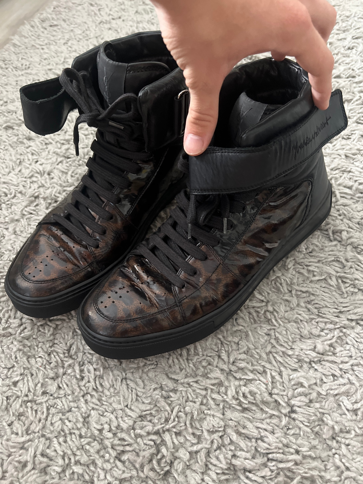 Yves Saint Laurent Black Leopard High Leather Sneakers (FW2012), миниатюра 8