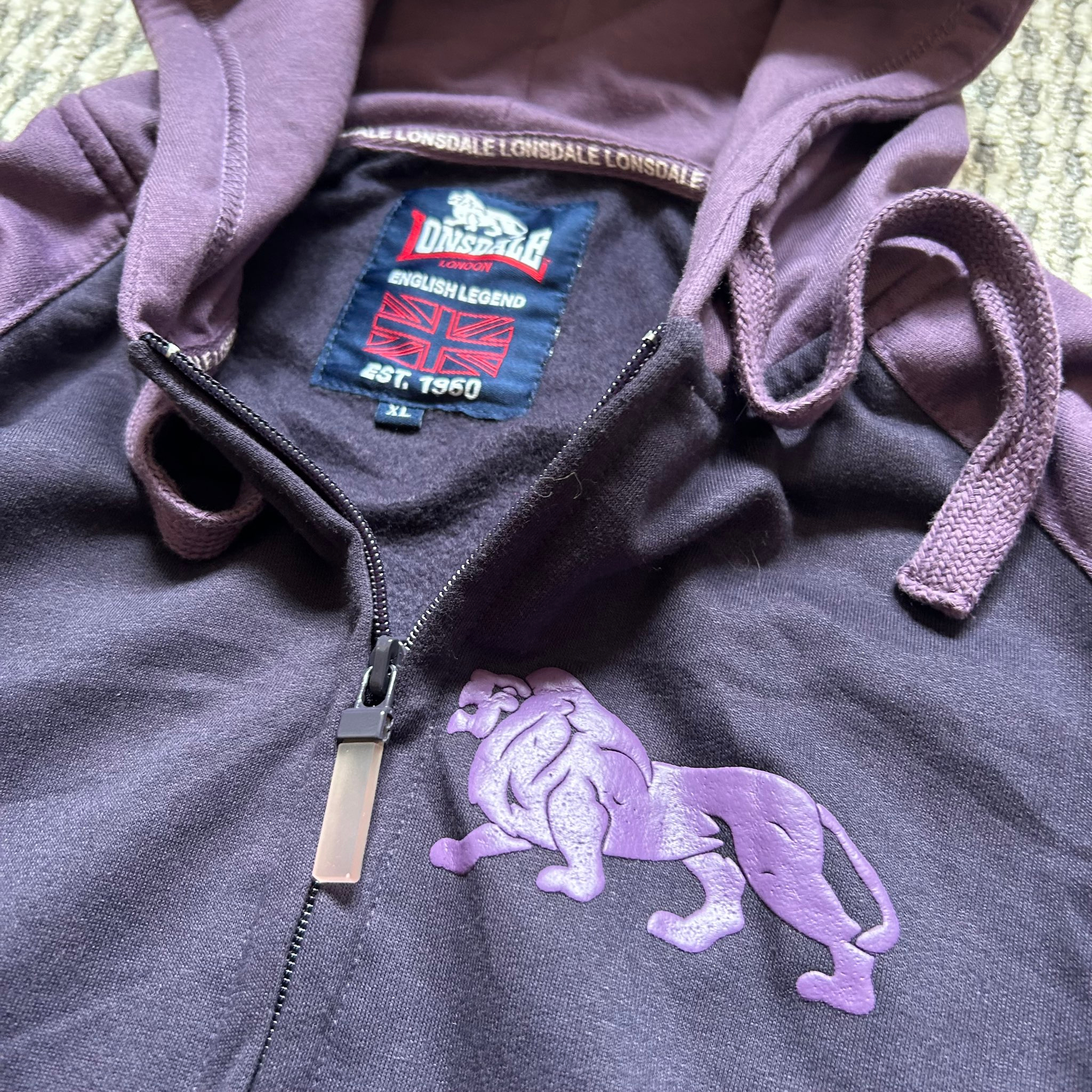 Lonsdale Zip-Hoodie Purple Big Logo Vintage TS, миниатюра 3