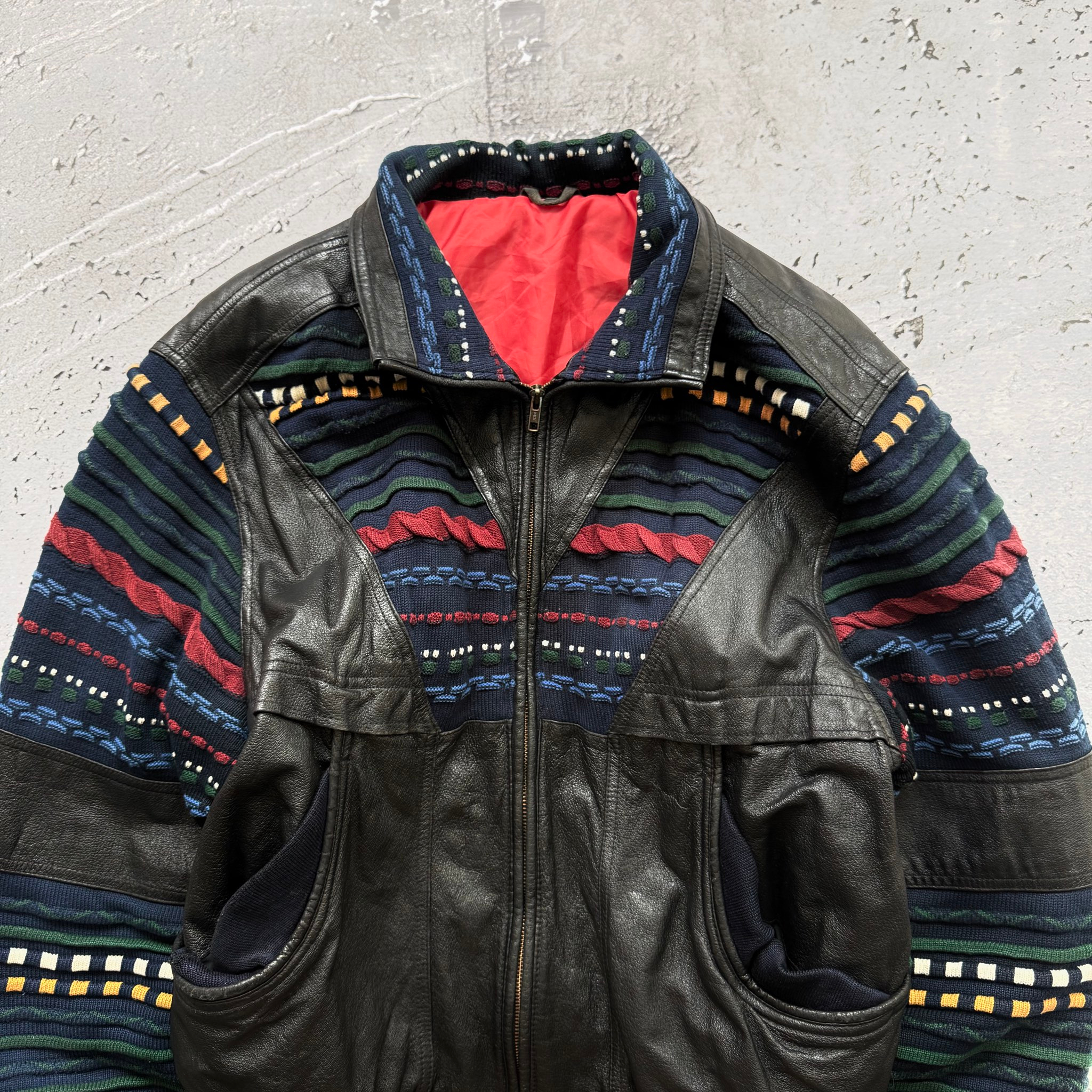 New Fast 1990s Vintage 3D Knit Leather Bomber Jacket, миниатюра 5
