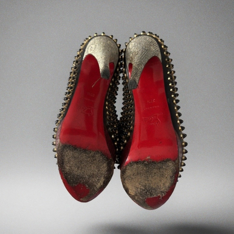 Christian Louboutin Lurex Fabrics Peep Toe Spike Platform Pumps, миниатюра 4