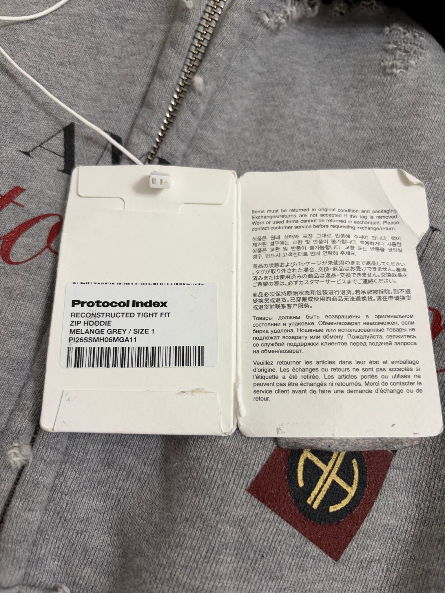 Protocol Index RECONSTRUCTED TIGHT FIT ZIP HOODIE, миниатюра 8