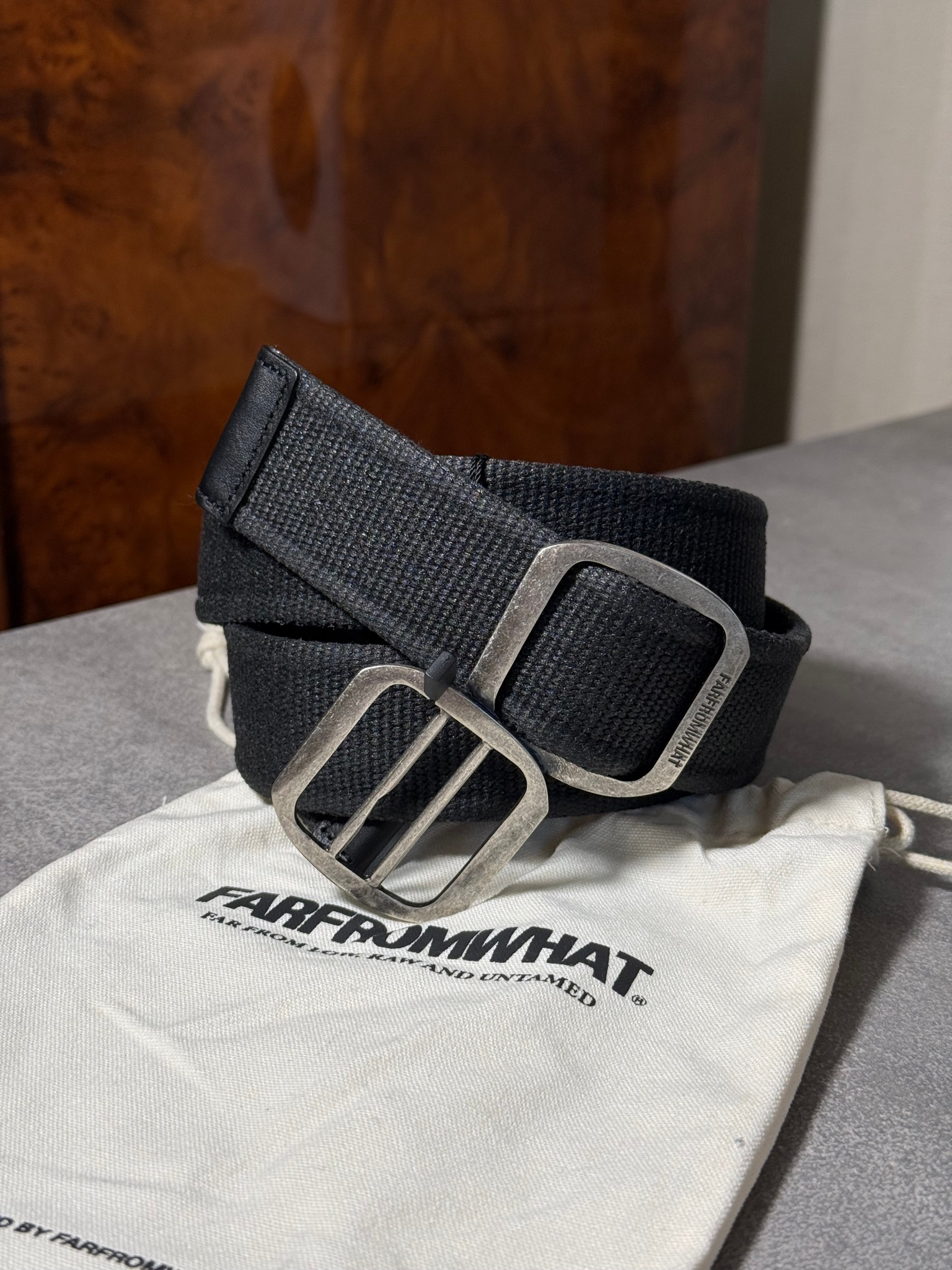 FAR FROM WHAT Coated Double Buckle Woven Belt, миниатюра 1