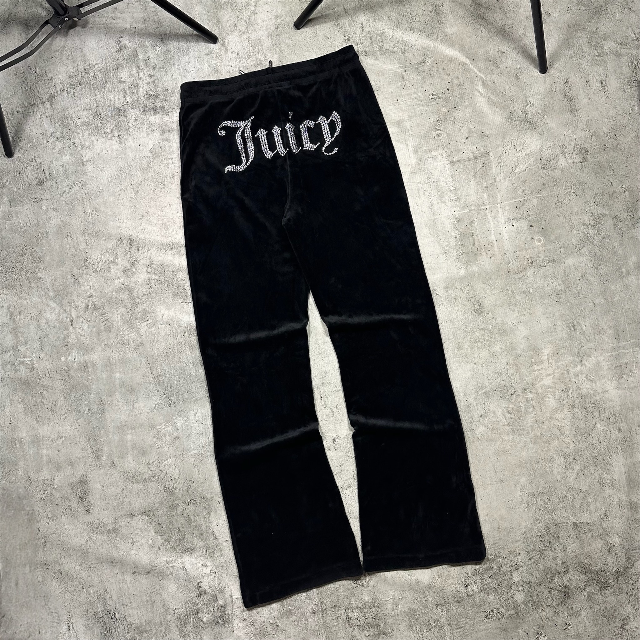 Juicy Couture Velour black flared sweatpants crystals big logo, миниатюра 1