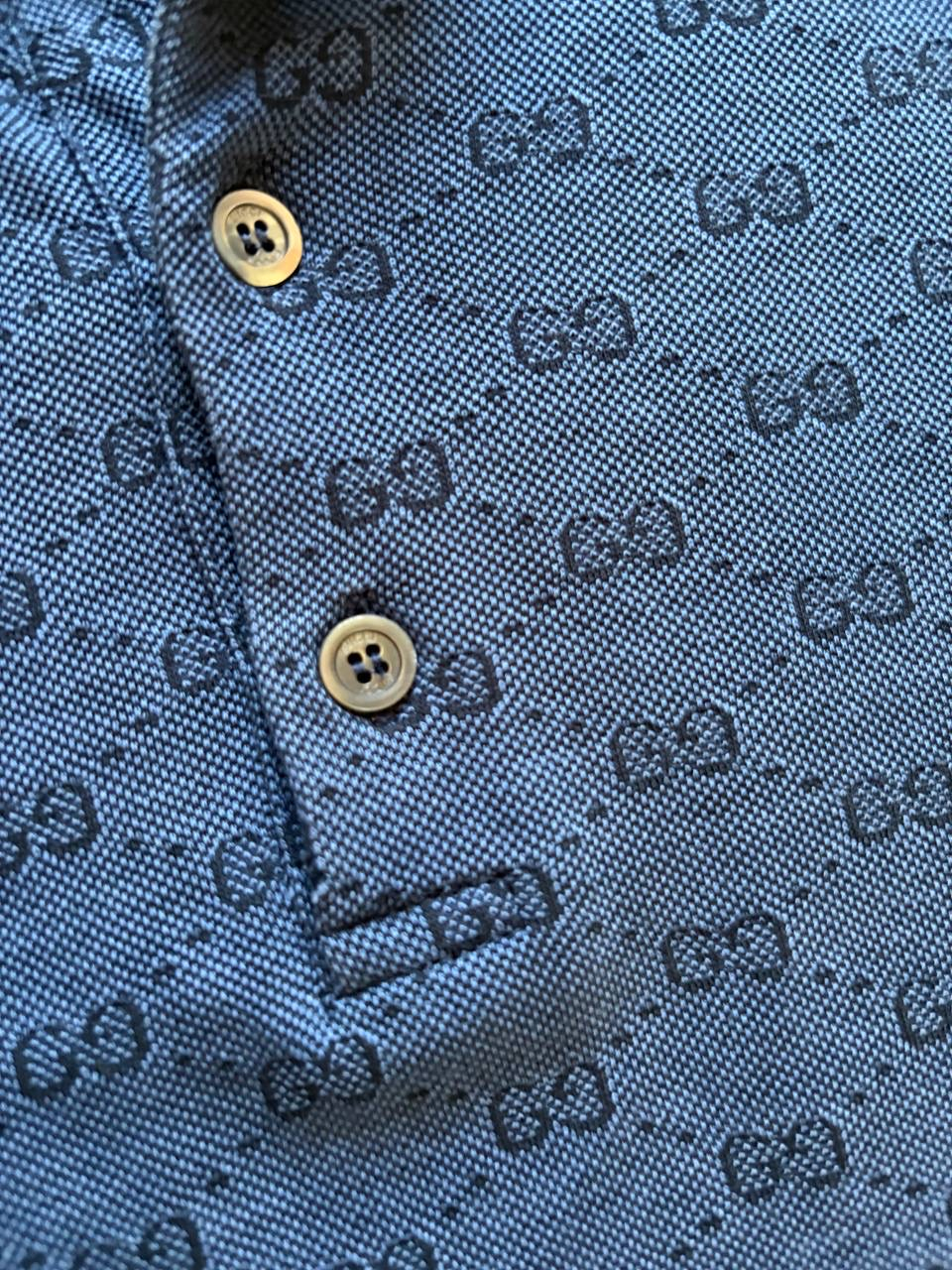 Gucci Gucci Vintage Men's Blue Monogram GG Short Sleeve Polo, миниатюра 4