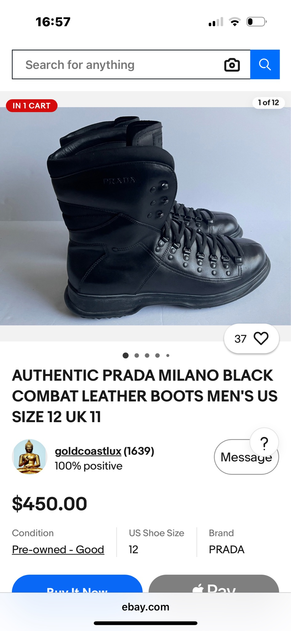 Prada Milano Black combat leather boots, миниатюра 4