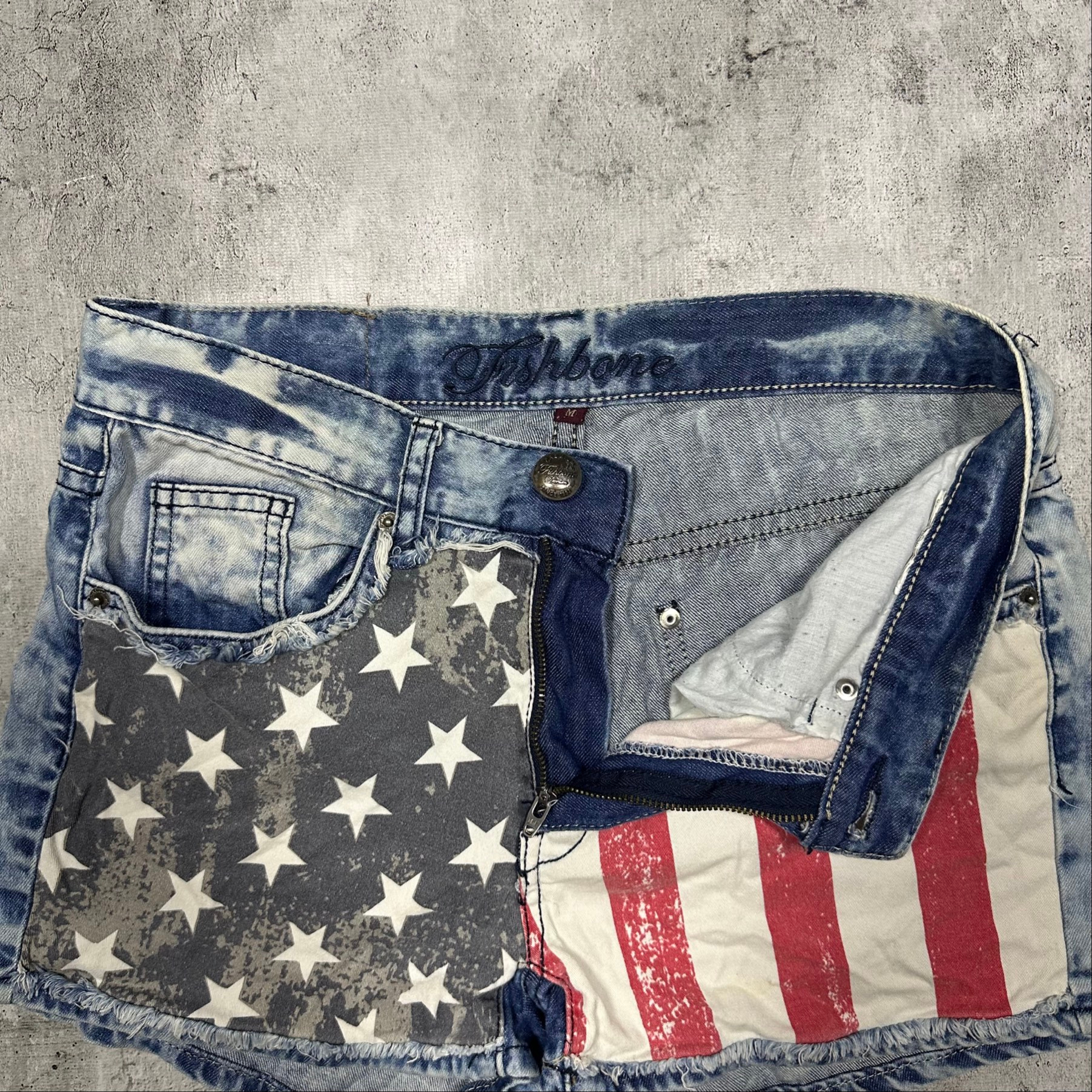 Fishbone Mini skirt shorts denim USA flag, миниатюра 3