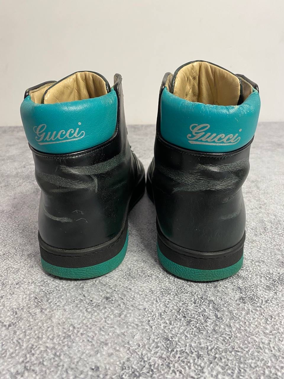 Gucci Gucci 'Teal Padded Collar & Contrast Stitching' Black Leather High-Top Sneakers, миниатюра 4