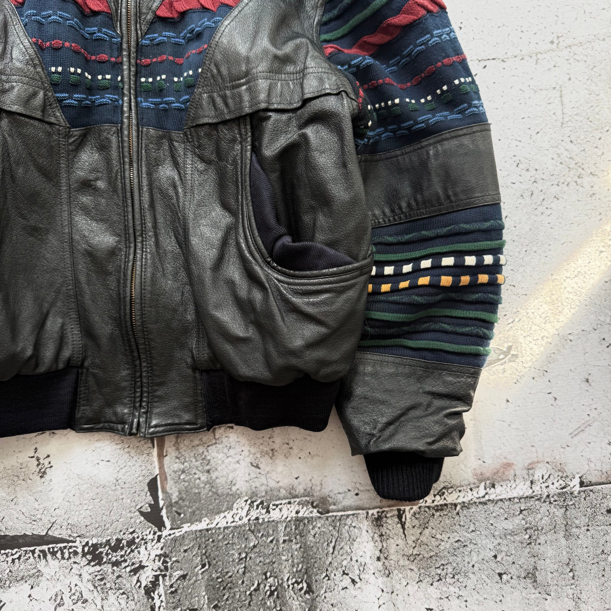 New Fast 1990s Vintage 3D Knit Leather Bomber Jacket, миниатюра 4