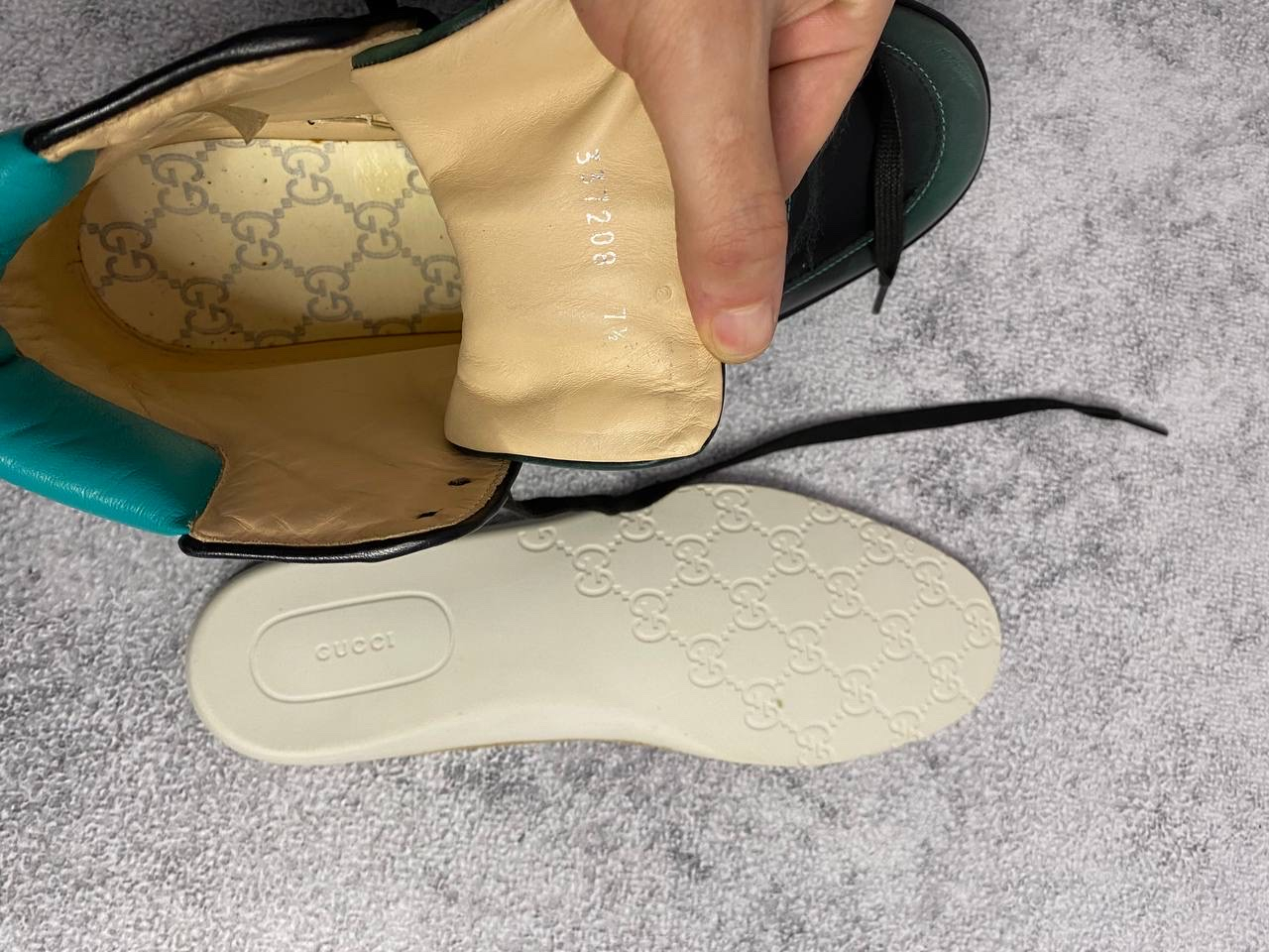 Gucci Gucci 'Teal Padded Collar & Contrast Stitching' Black Leather High-Top Sneakers, миниатюра 8
