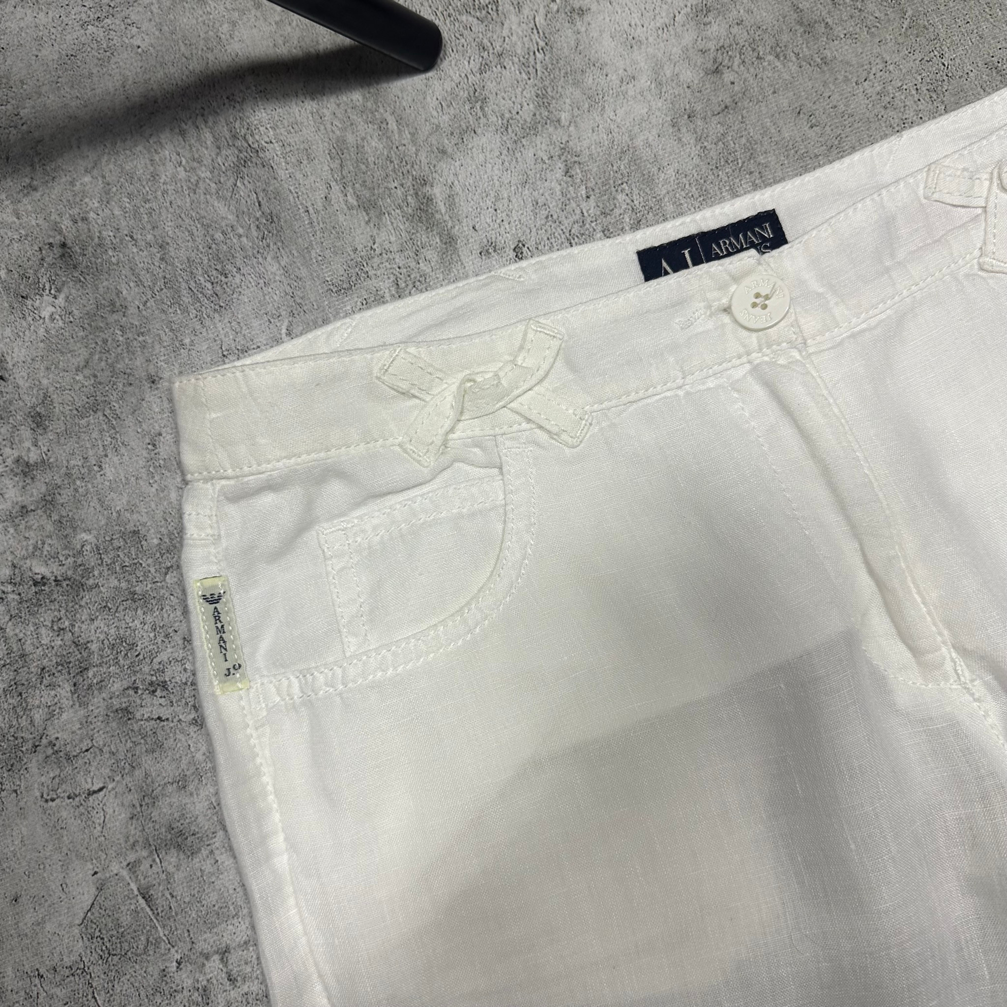 Armani Jeans Vintage white wide-leg linen flared trousers, миниатюра 9