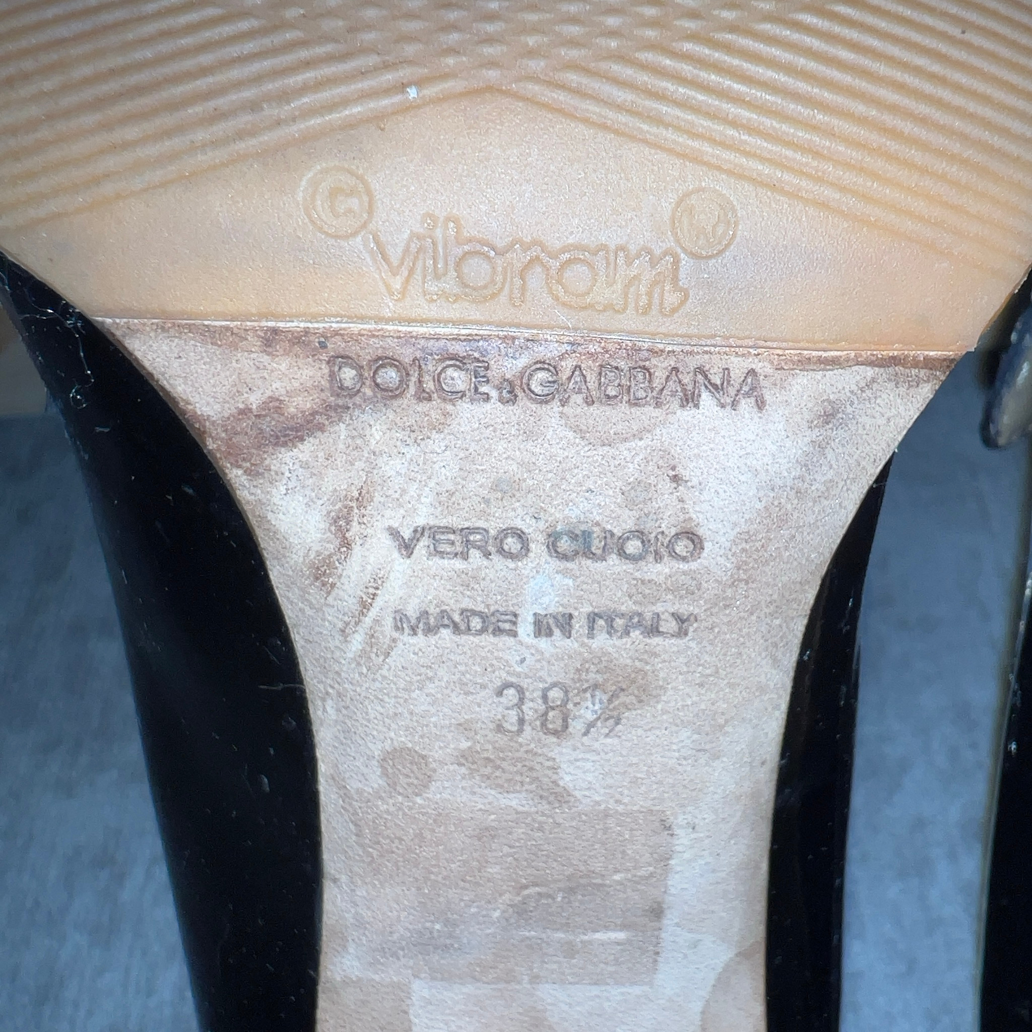 Dolce Gabbana Vintage Leather Gold Heel Shoes, миниатюра 7