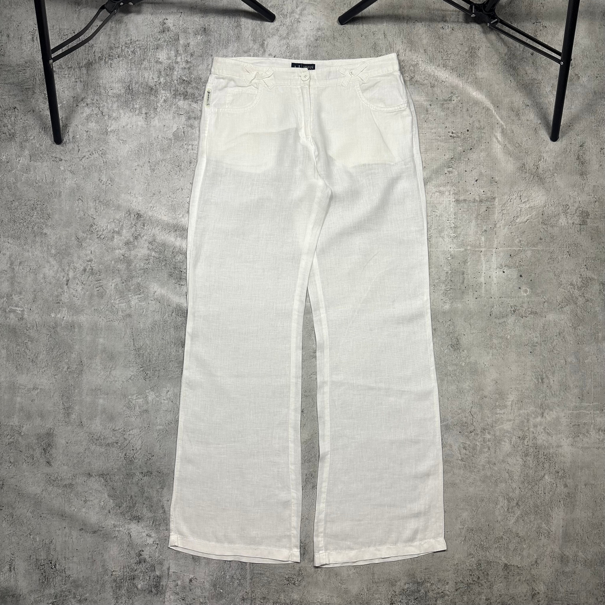 Armani Jeans Vintage white wide-leg linen flared trousers, миниатюра 13