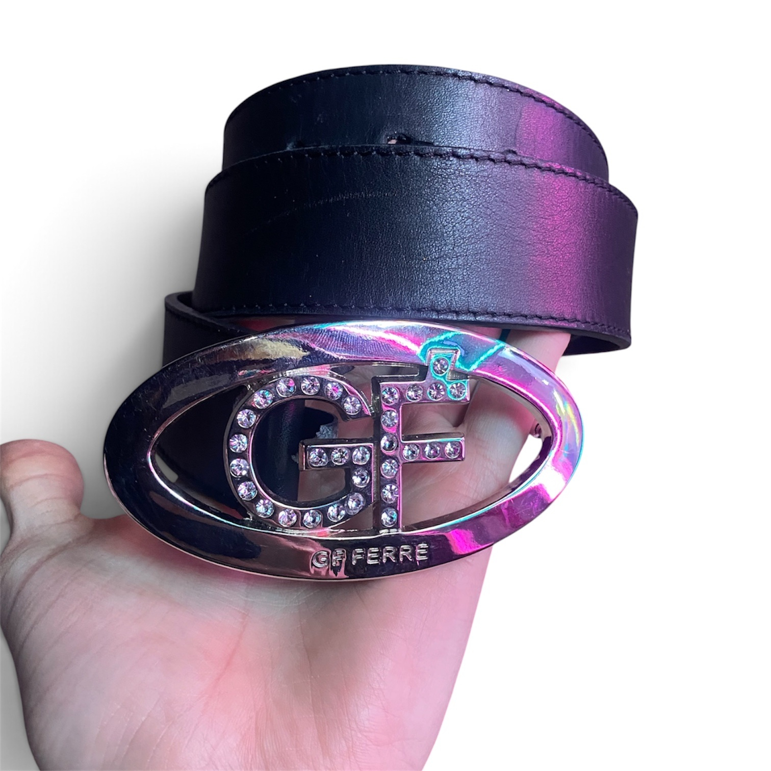 Gianfranco Ferre Rhinestone waxed belt, миниатюра 1