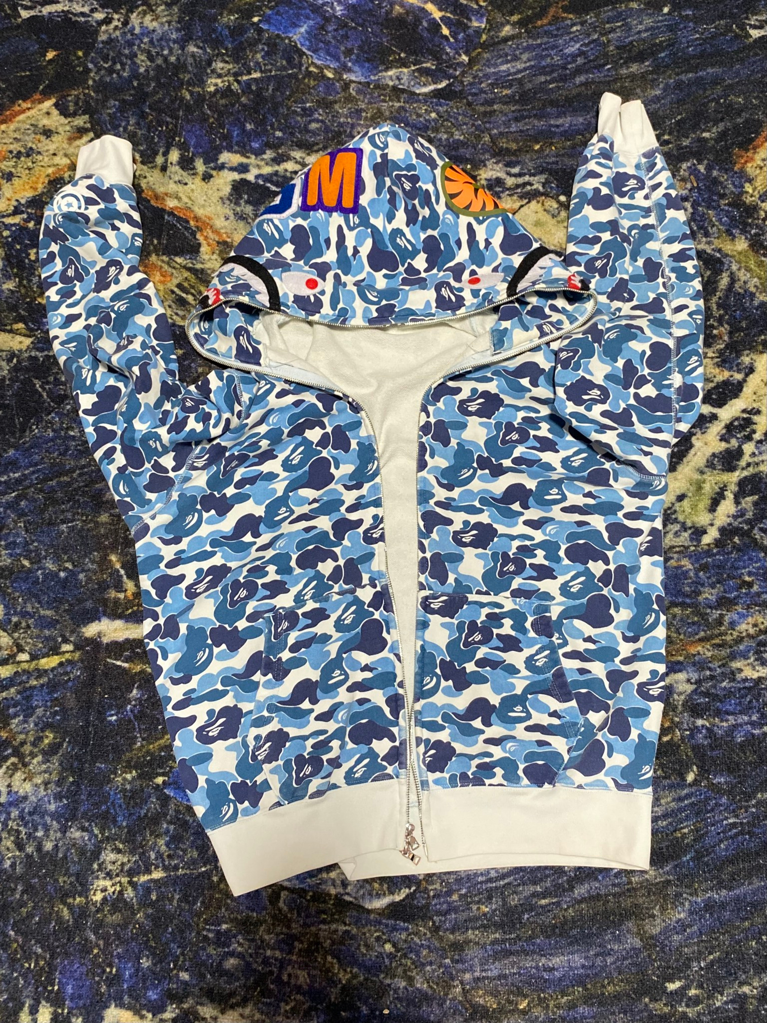 Bape Big ABC Camo Shark Full Zip Hoodie Blue, миниатюра 1