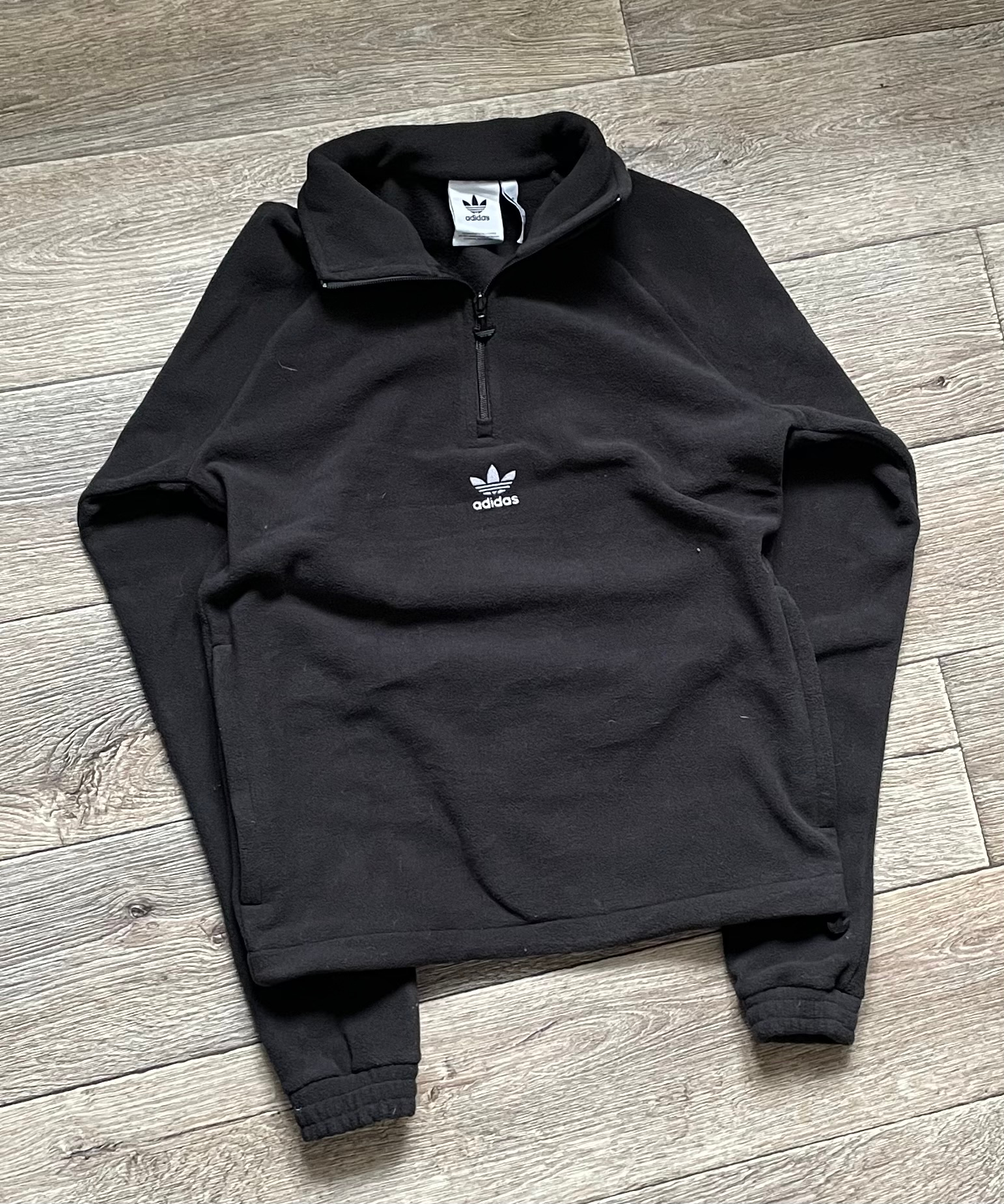 Adidas Originals - Fleece vest with 1/4 zip and Trefoil logo in black, миниатюра 2