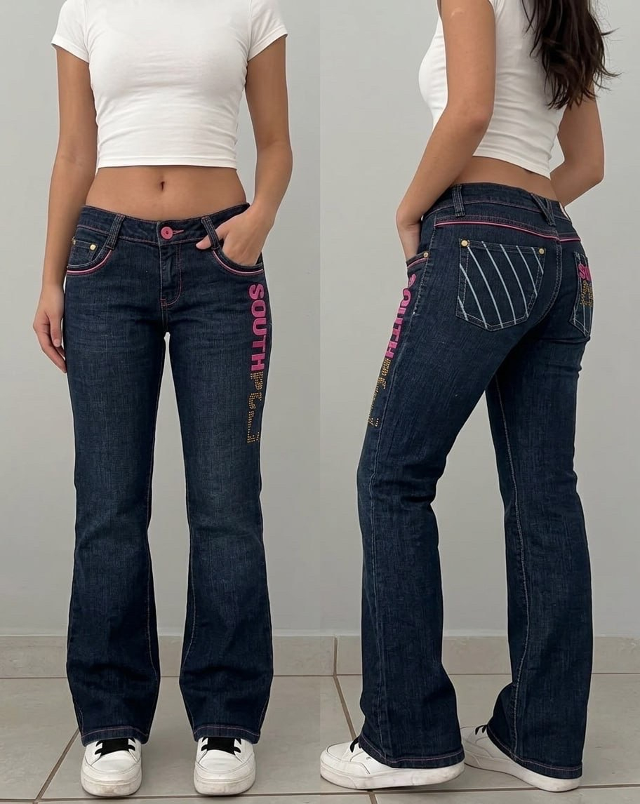 SouthPole Bootcut Low Rise Rhinestones Jeans, миниатюра 2