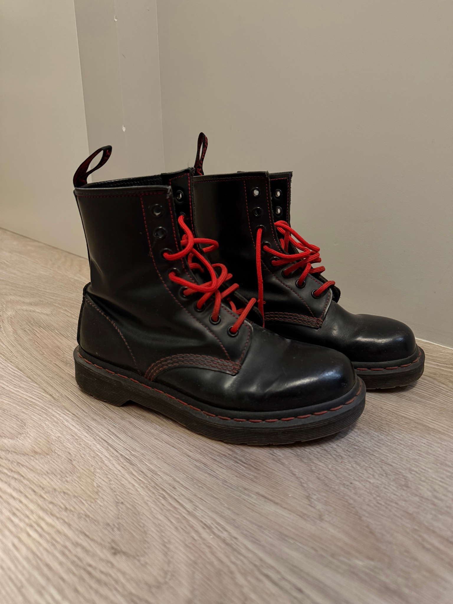 Dr. Martens 1460 BLACK SMOOTH CONTRAST RED STITCH, миниатюра 7