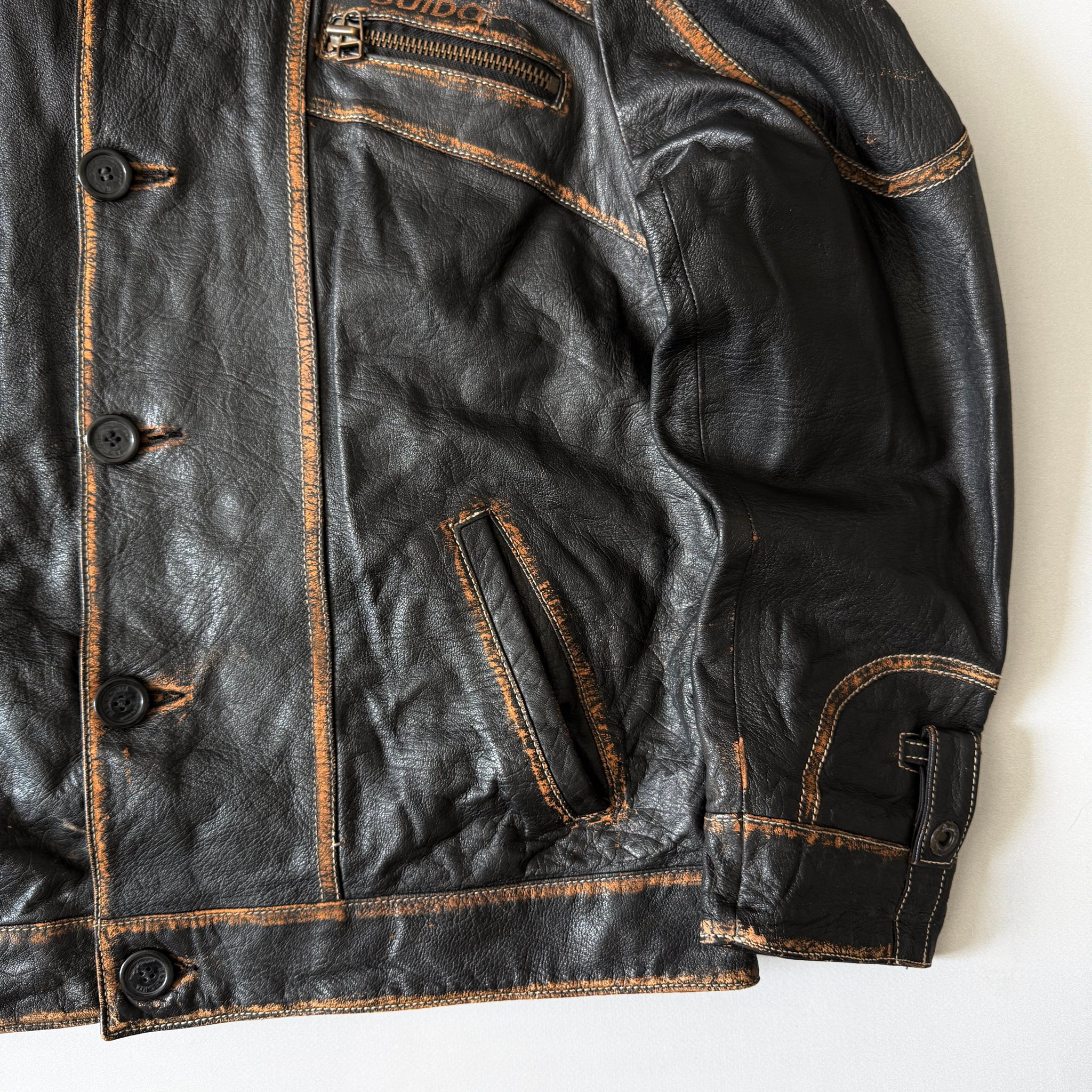 Guido Harmonia 1980-90s Vtg Button Up Heavy Leather Jacket, миниатюра 4