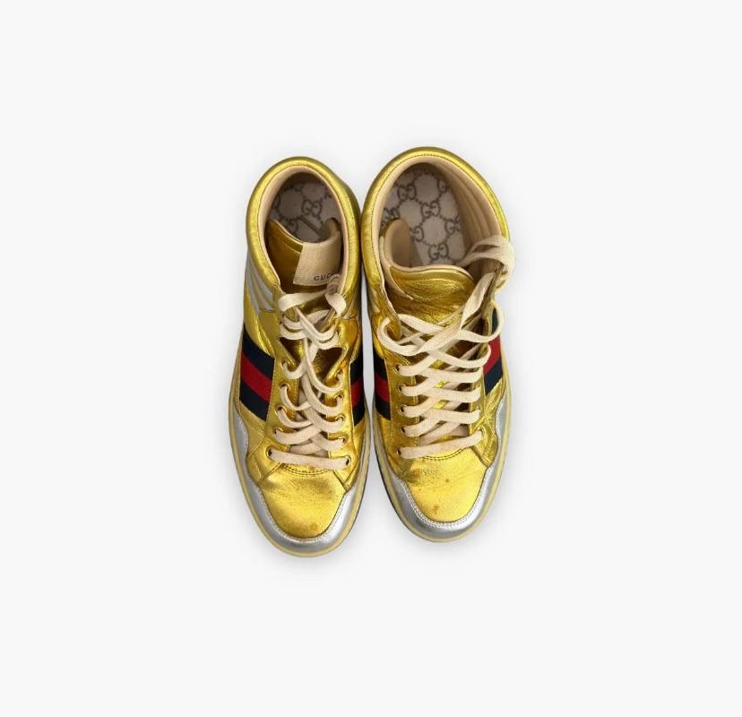 Gucci Metallic Gold High-Top Sneakers, миниатюра 3