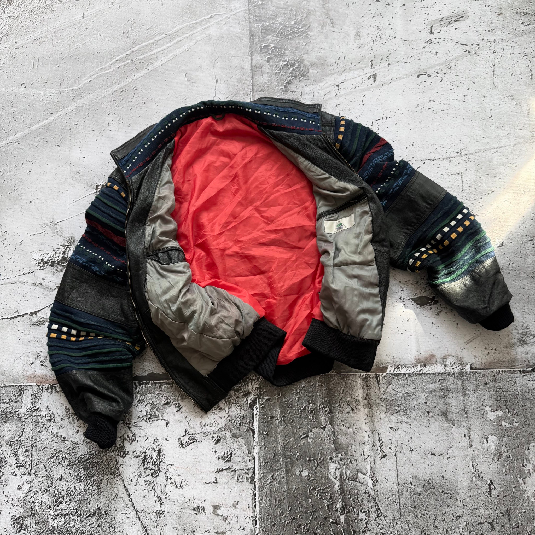 New Fast 1990s Vintage 3D Knit Leather Bomber Jacket, миниатюра 2
