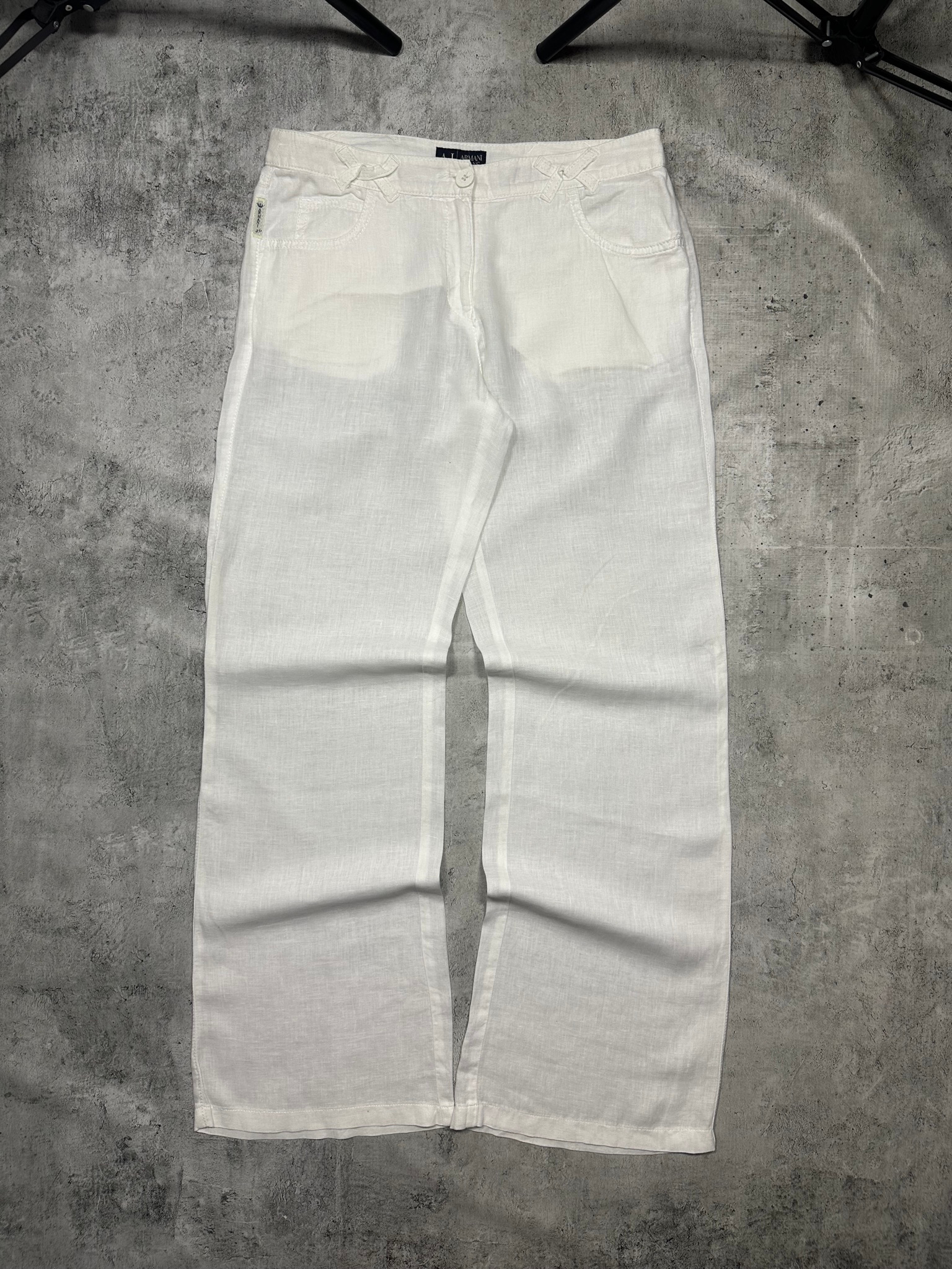 Armani Jeans Vintage white wide-leg linen flared trousers, миниатюра 11