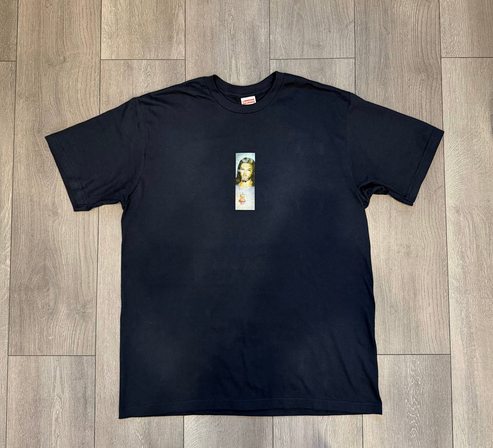 Supreme Prayer Card Box Logo Tee Navy, миниатюра 1