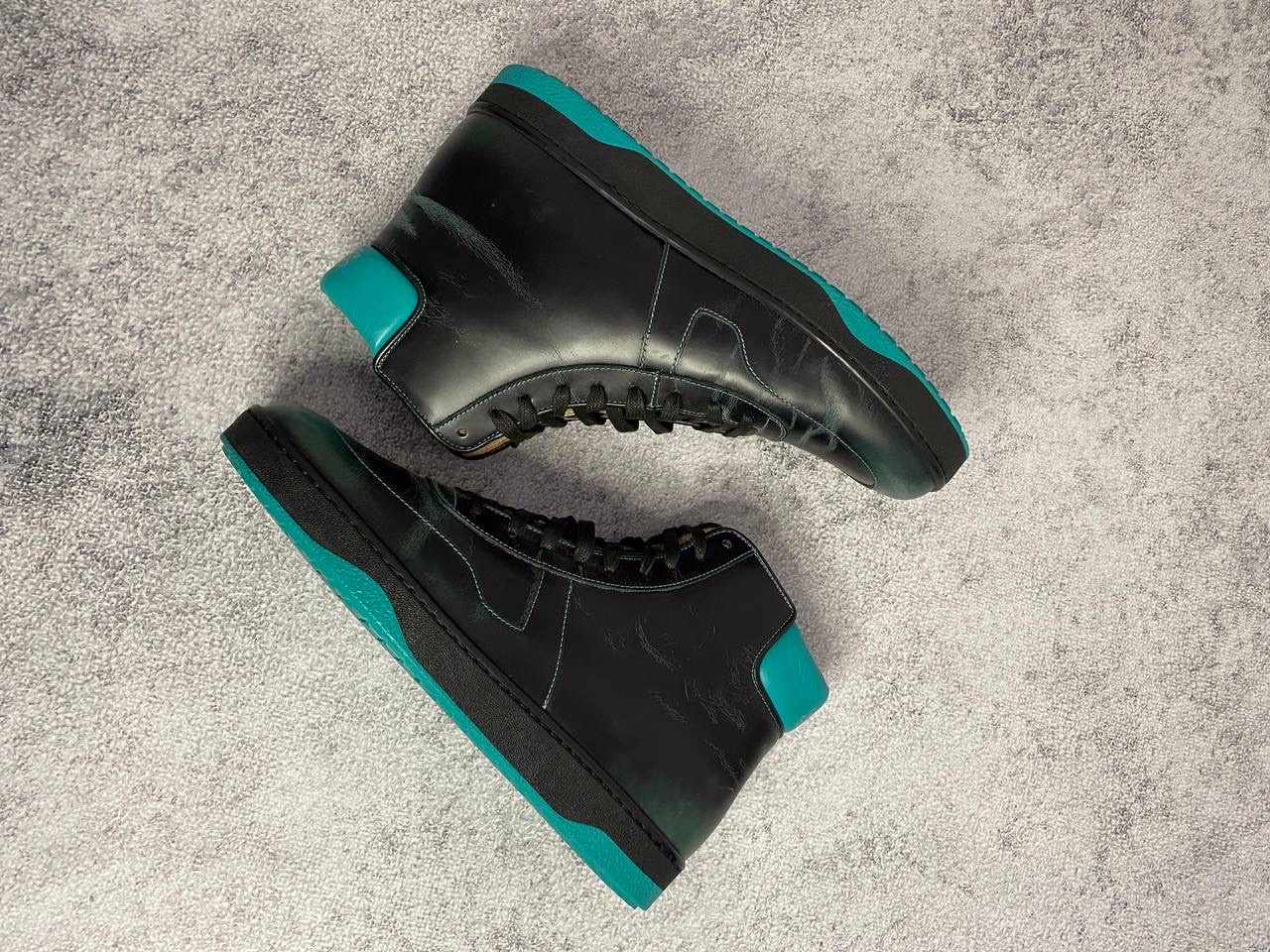 Gucci 'Teal Padded Collar & Contrast Stitching' Black Leather High-Top Sneakers, миниатюра 4