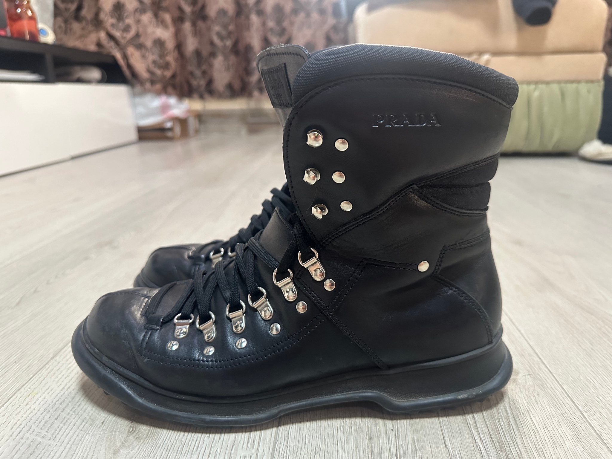 Prada Milano Black combat leather boots, миниатюра 2