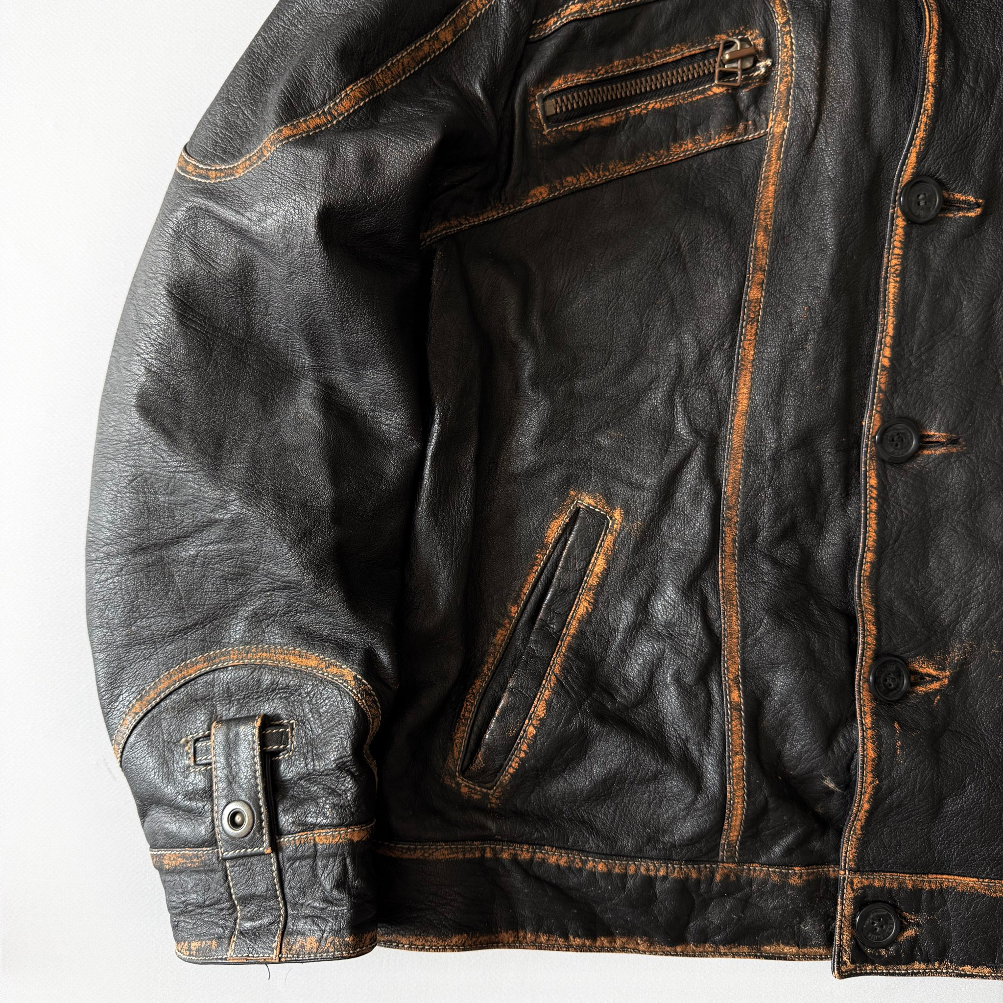 Guido Harmonia 1980-90s Vtg Button Up Heavy Leather Jacket, миниатюра 3