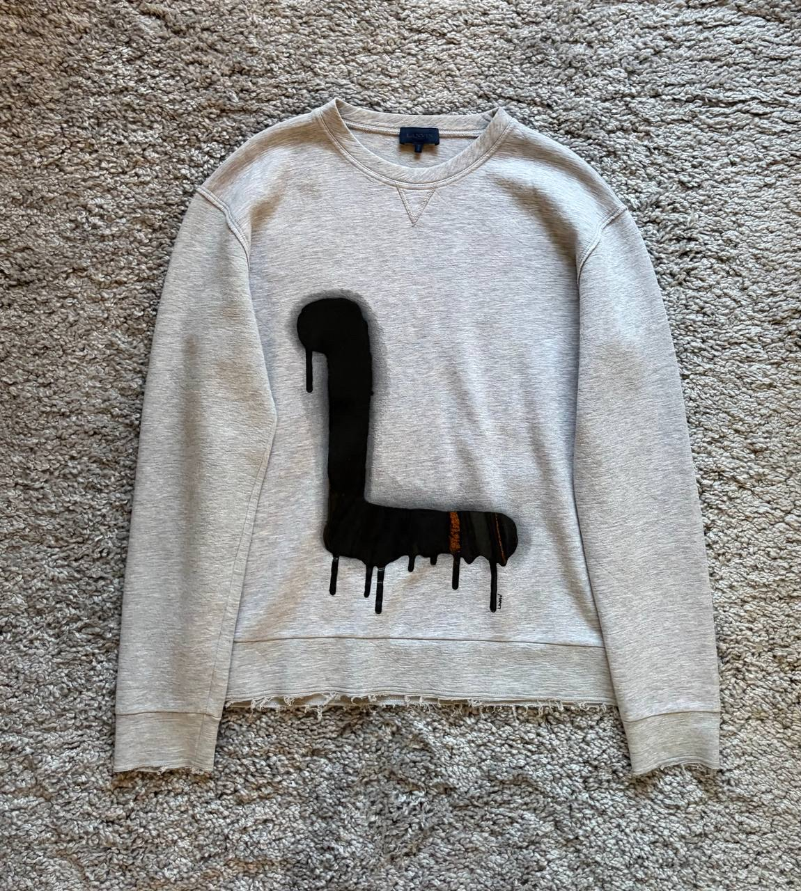 Lanvin Archive Graffiti Logo Distressed Grey Sweatshirt, миниатюра 1