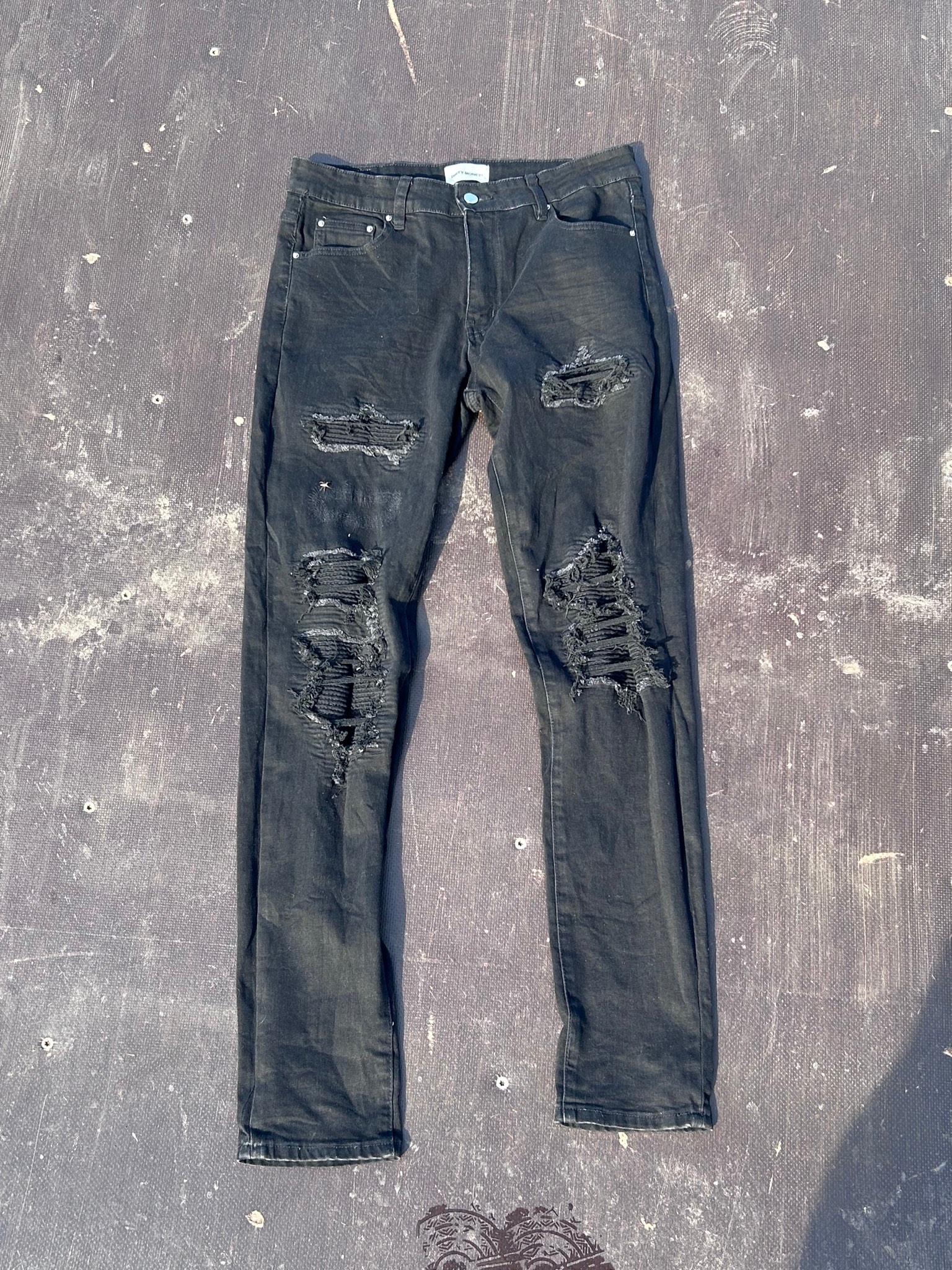 dirty money black ripped jeans, миниатюра 1