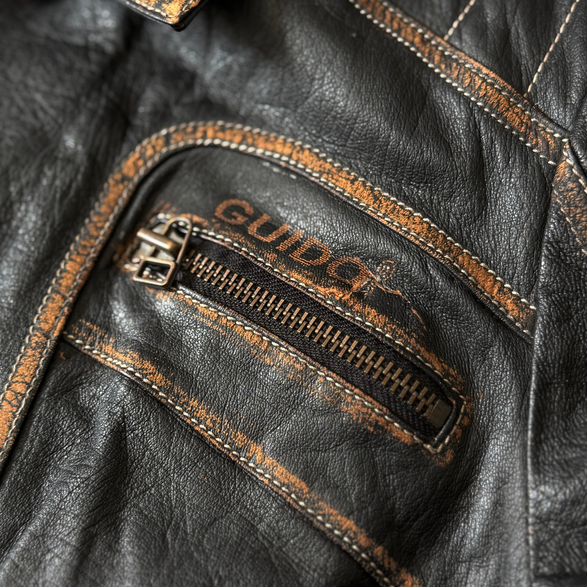 Guido Harmonia 1980-90s Vtg Button Up Heavy Leather Jacket, миниатюра 6