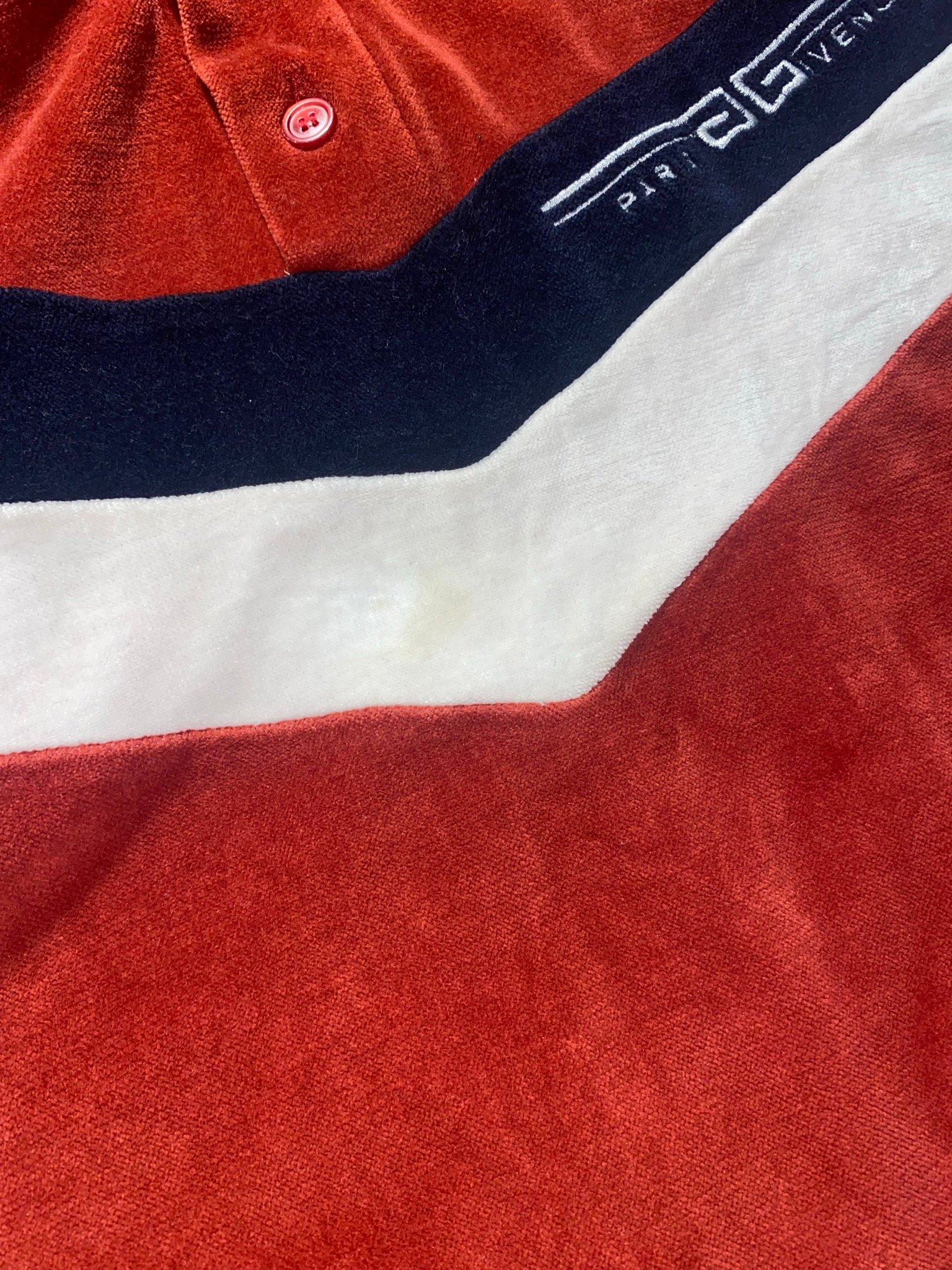 Givenchy Chevron Striped Cotton Blend Velvet Polo Shirt, миниатюра 5