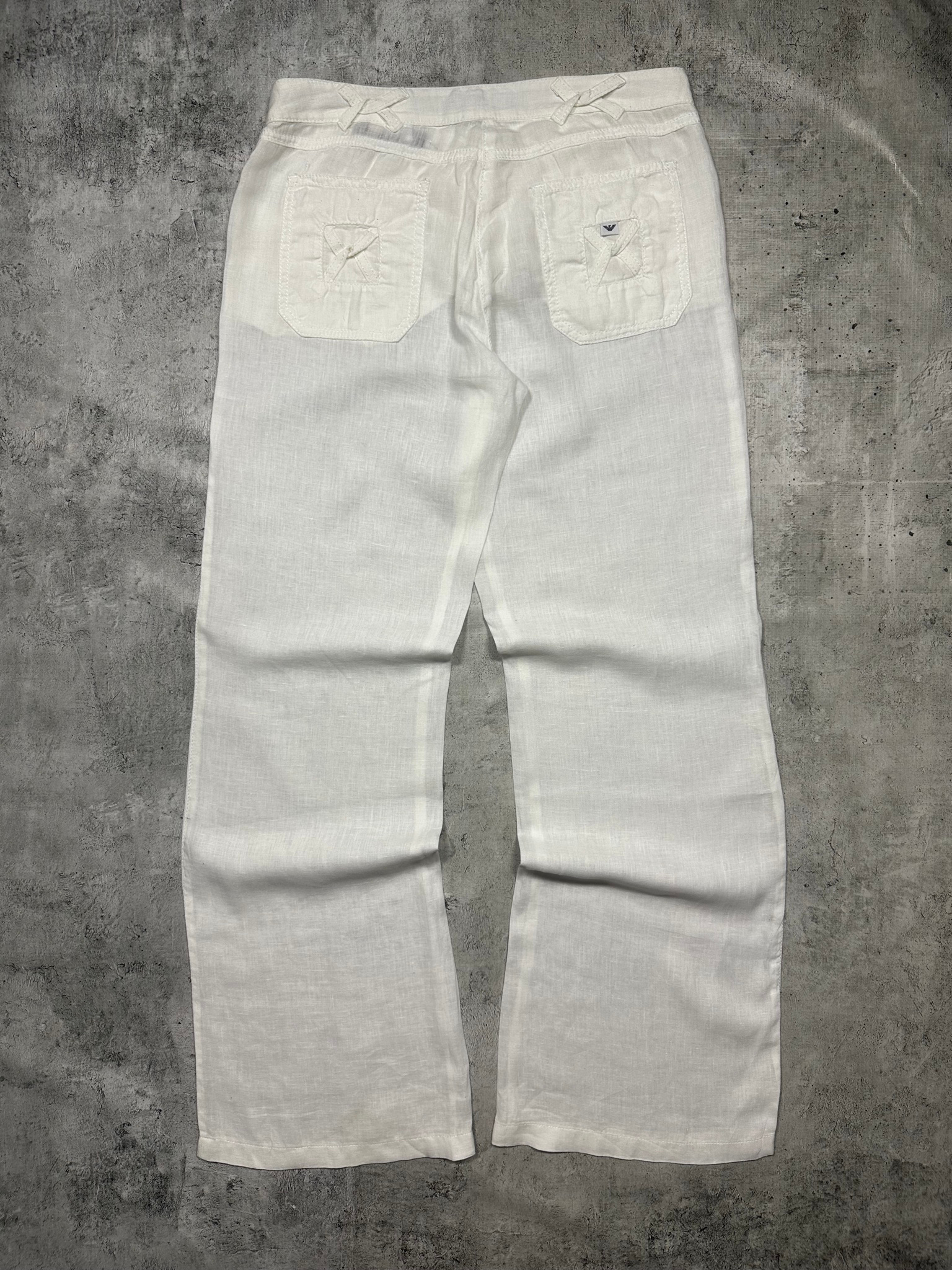 Armani Jeans Vintage white wide-leg linen flared trousers, миниатюра 12