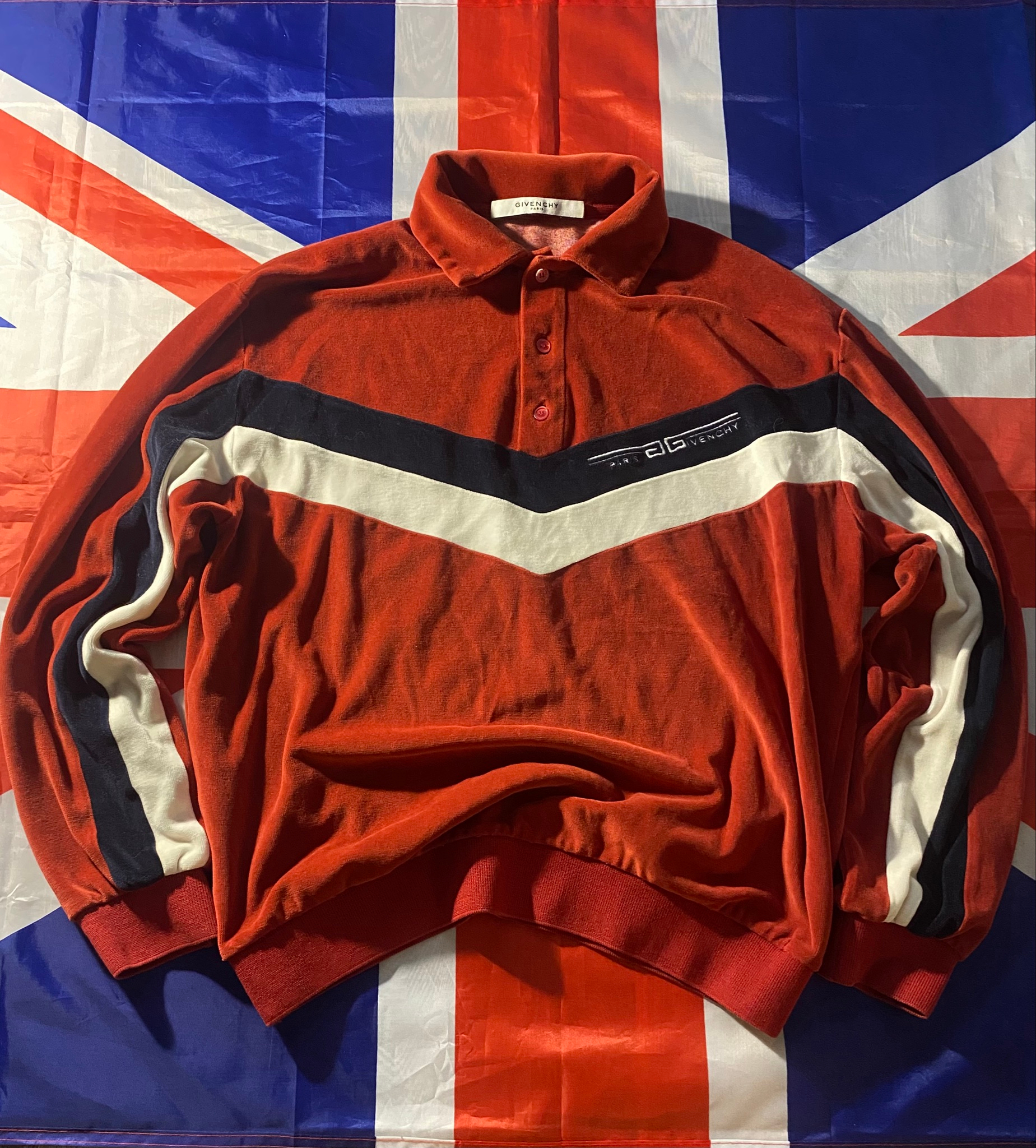 Givenchy Chevron Striped Cotton Blend Velvet Polo Shirt, миниатюра 2