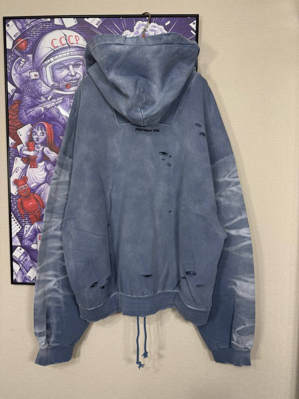 Project G/R College Mixed Printed Vintage Blue Hoodie, миниатюра 2