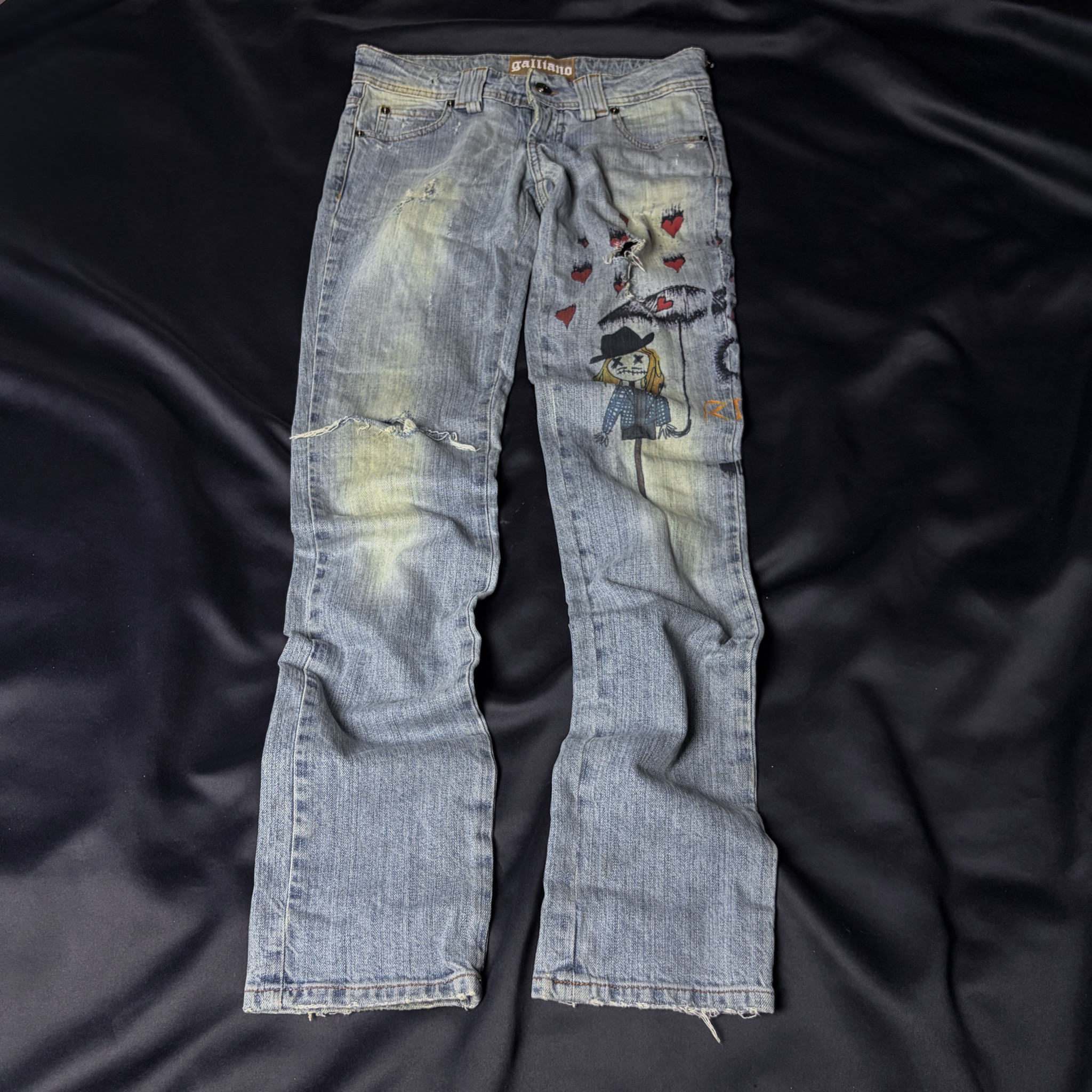 John Galliano Dirty Blue Print-Drawing Jeans, миниатюра 1