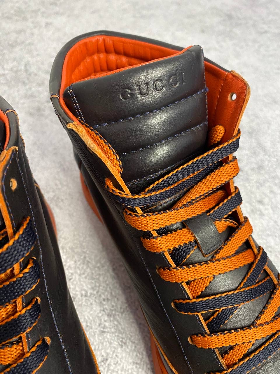 Gucci Gucci Leather High-Top Sneakers 'Black/Orange', миниатюра 6