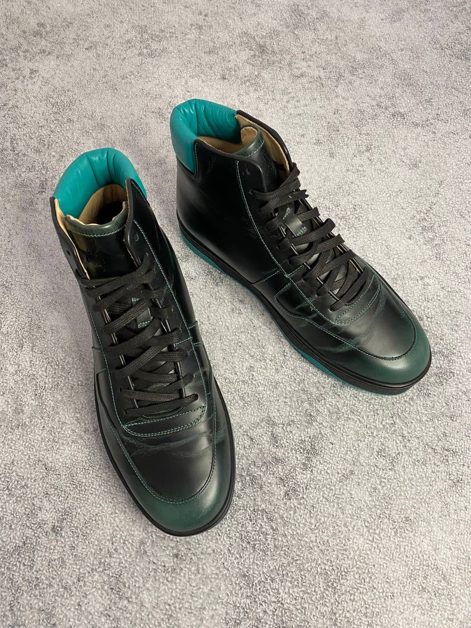 Gucci 'Teal Padded Collar & Contrast Stitching' Black Leather High-Top Sneakers, миниатюра 5