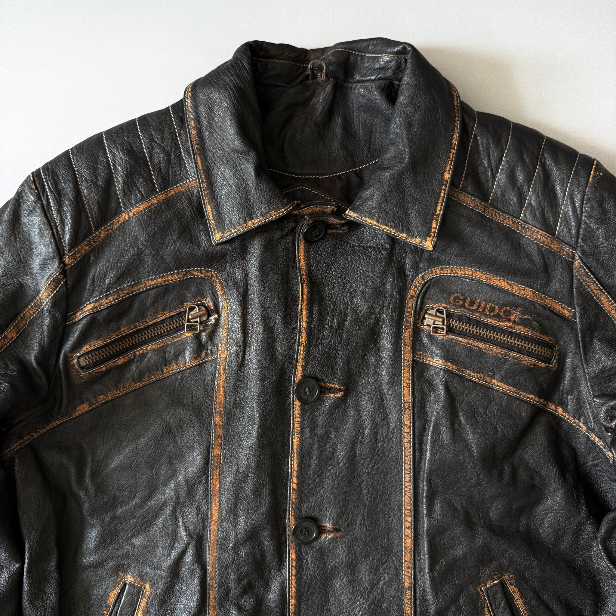 Guido Harmonia 1980-90s Vtg Button Up Heavy Leather Jacket, миниатюра 5