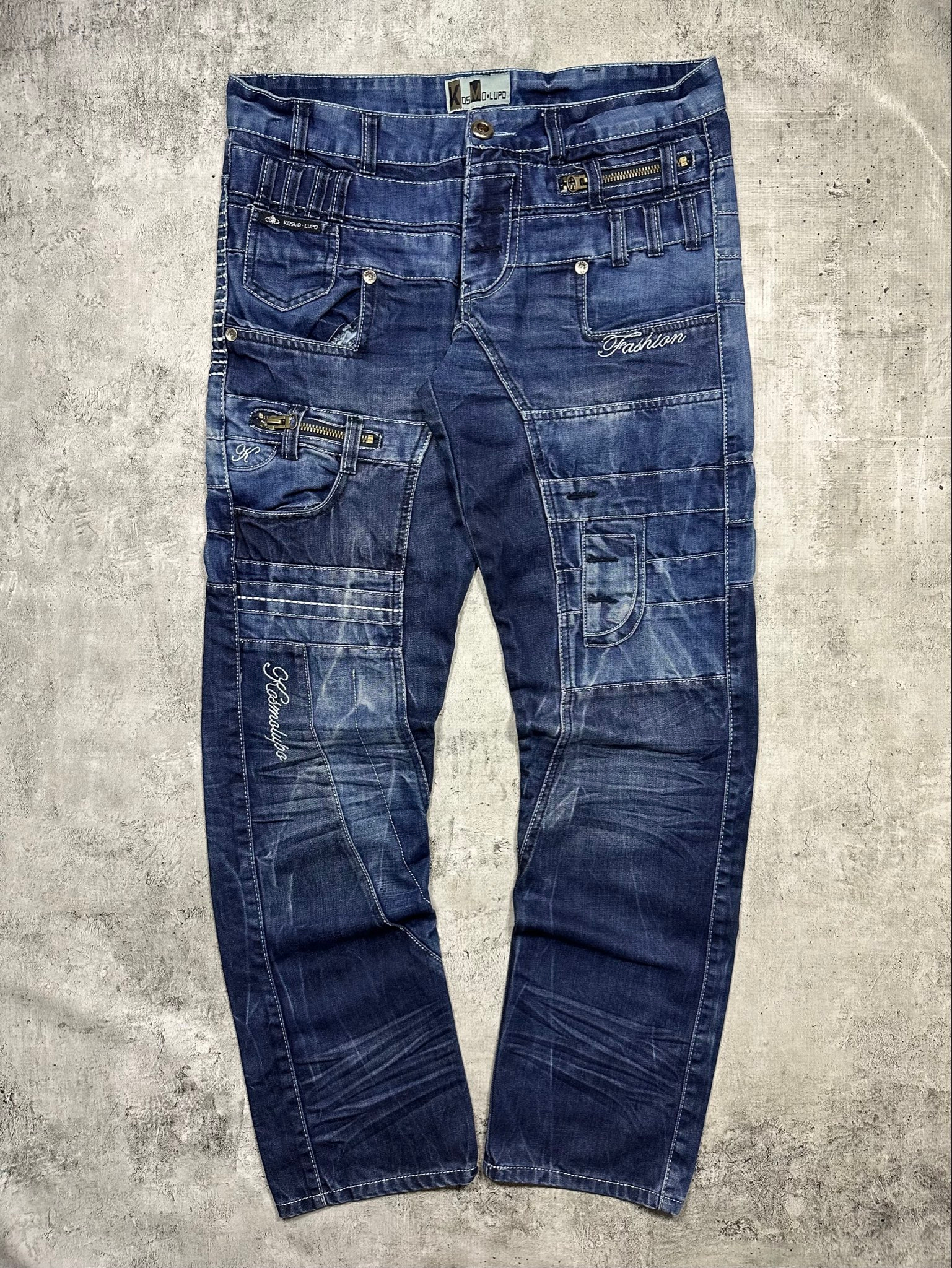 Kosmo Lupo Vintage japrag distressed dark blue jeans, миниатюра 14