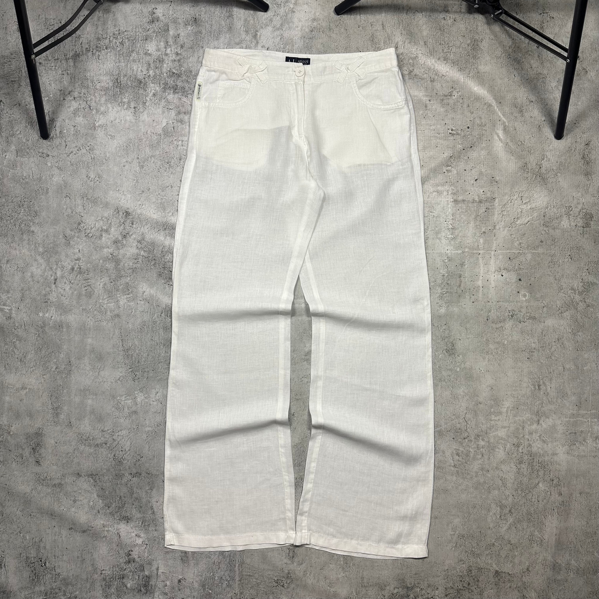 Armani Jeans Vintage white wide-leg linen flared trousers, миниатюра 1
