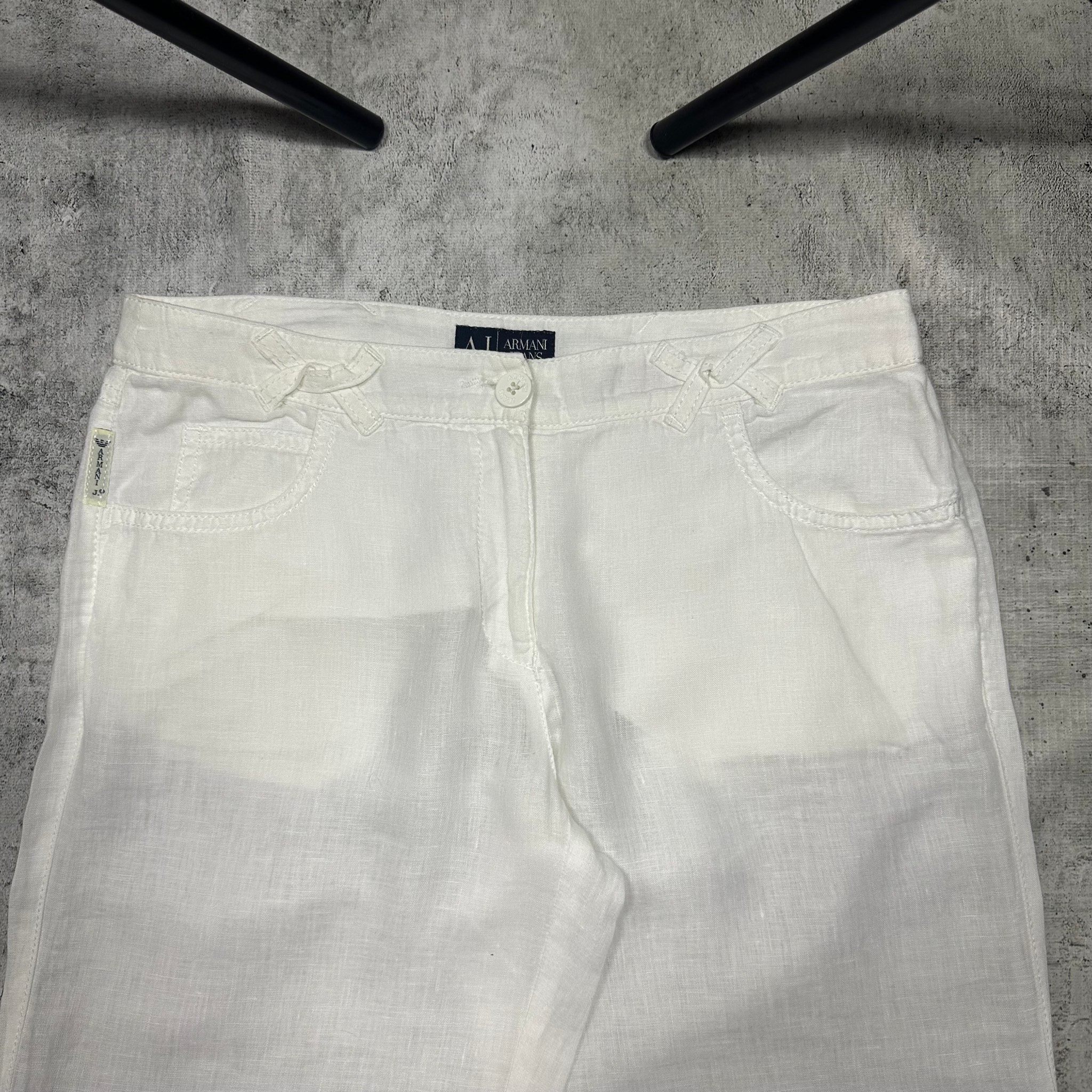 Armani Jeans Vintage white wide-leg linen flared trousers, миниатюра 10