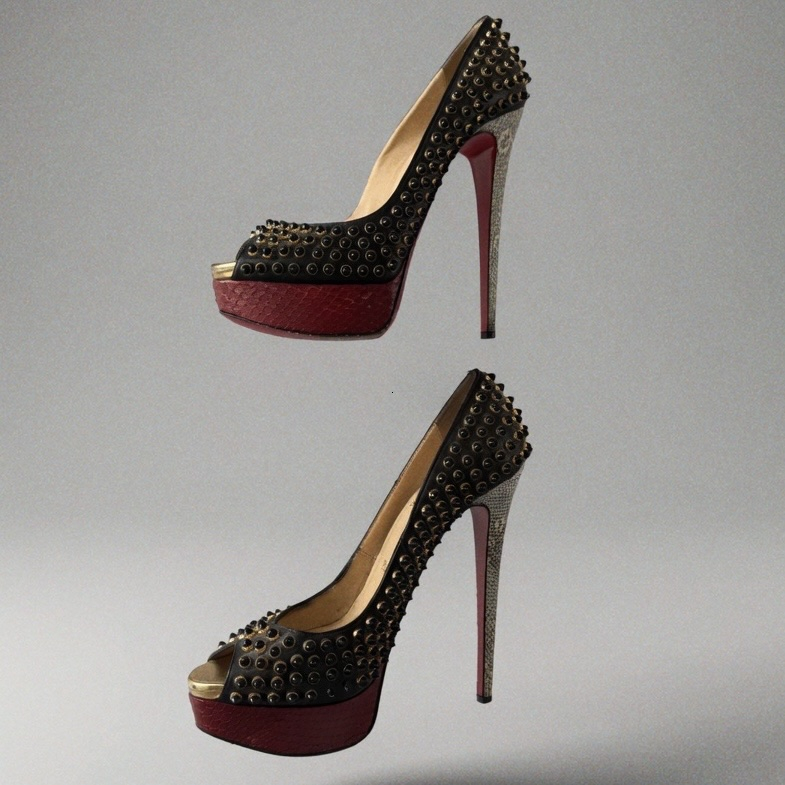 Christian Louboutin Lurex Fabrics Peep Toe Spike Platform Pumps, миниатюра 3