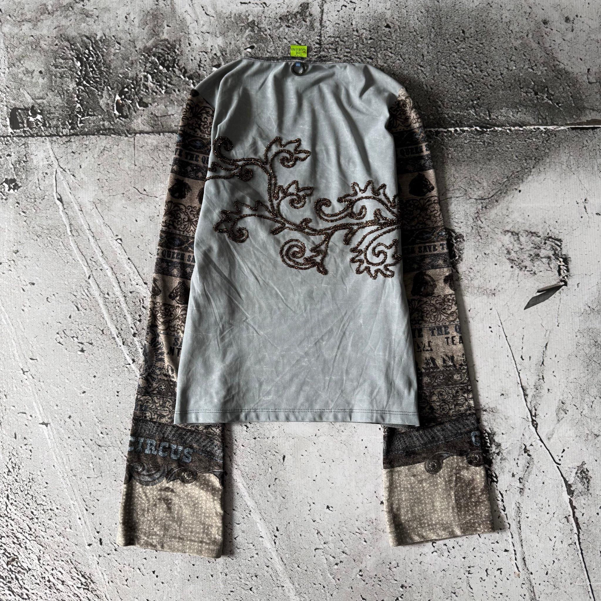 Save The Queen! 2000s Y2K Vintage Velour Long Sleeve Shirt, миниатюра 2