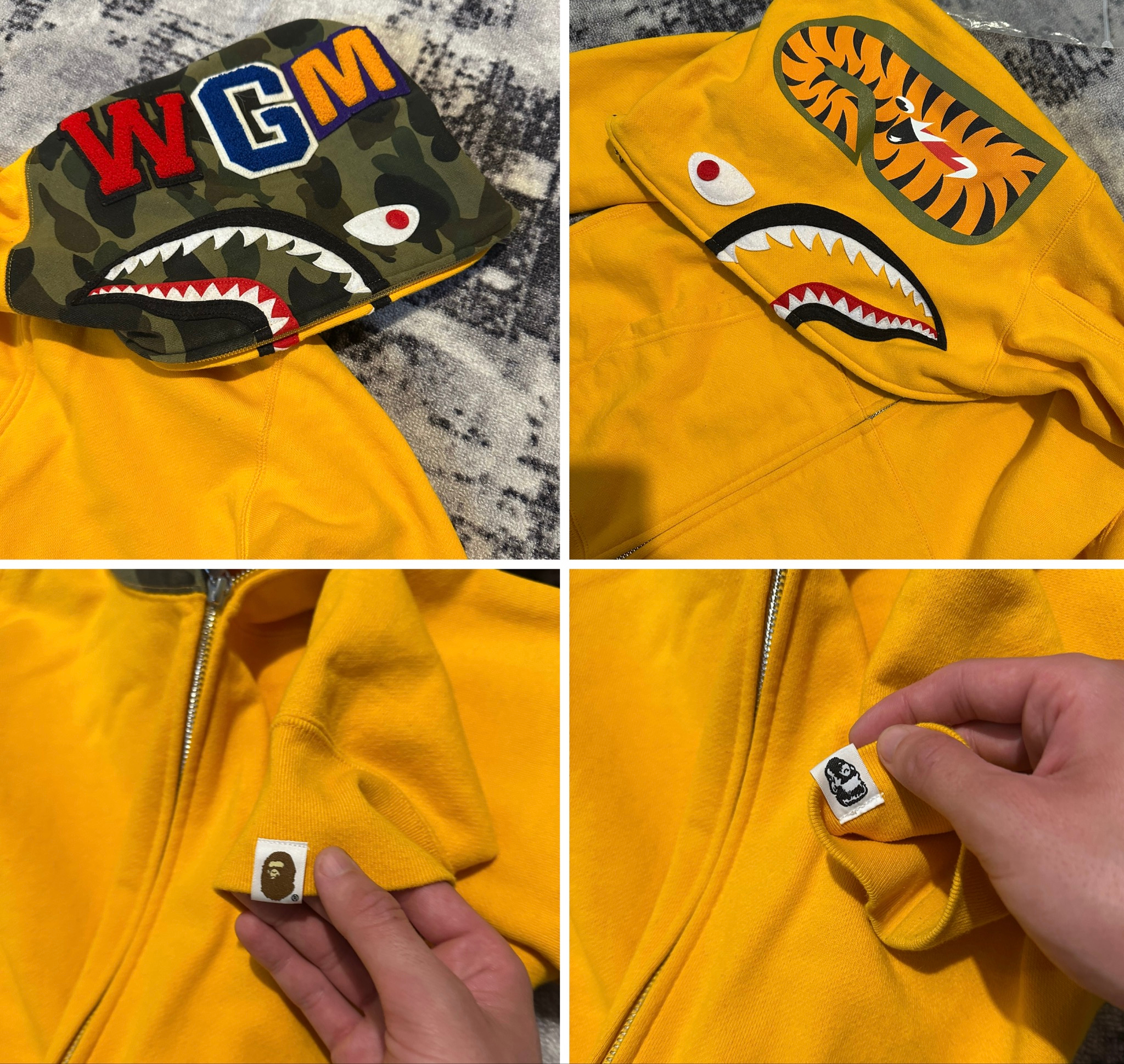 Bape Shark Hooded Zip-Up Camo Pattern Detail Solid Yellow, миниатюра 4