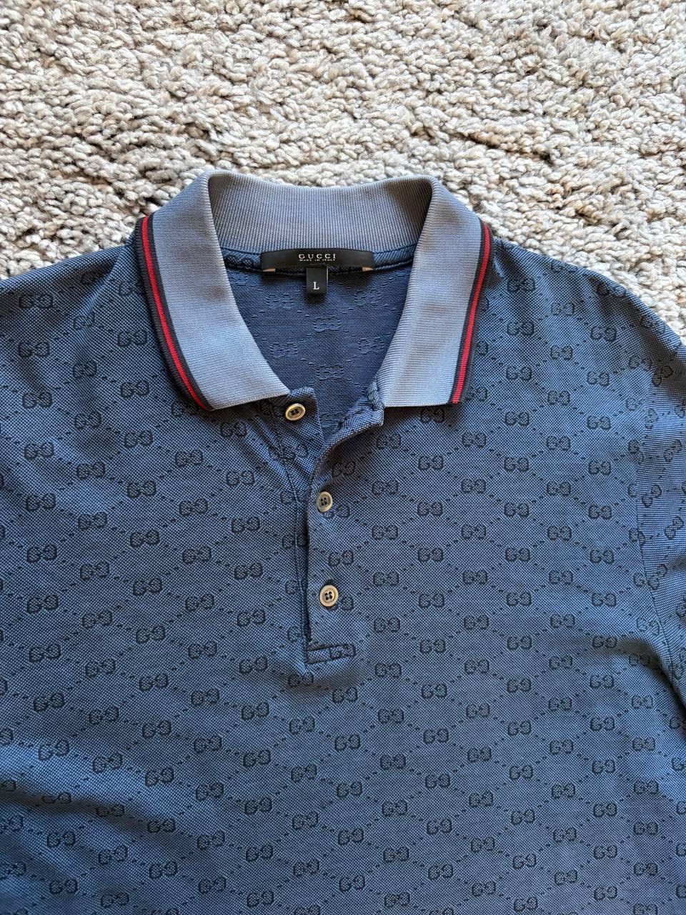 Gucci Gucci Vintage Men's Blue Monogram GG Short Sleeve Polo, миниатюра 2