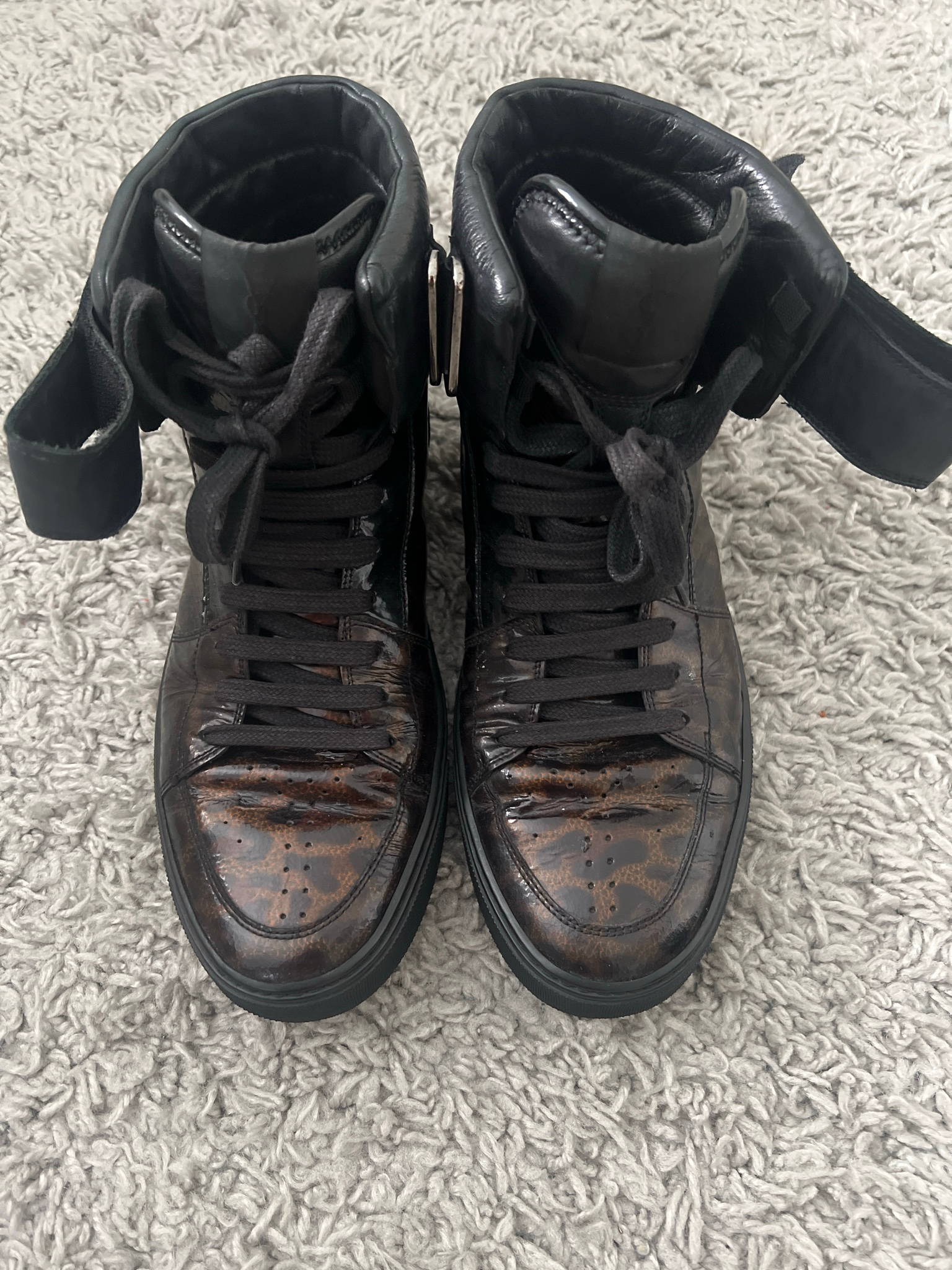 Yves Saint Laurent Black Leopard High Leather Sneakers (FW2012), миниатюра 1