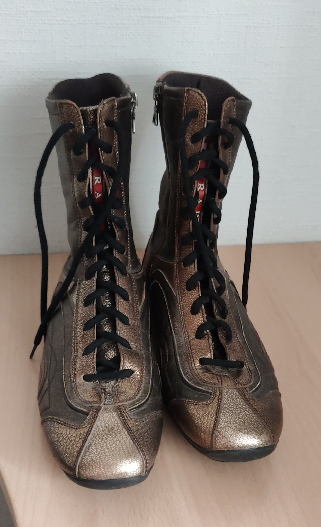 Prada Sport Linea Rossa Golden Boxer Leather Ankle Boots (2000s), миниатюра 1