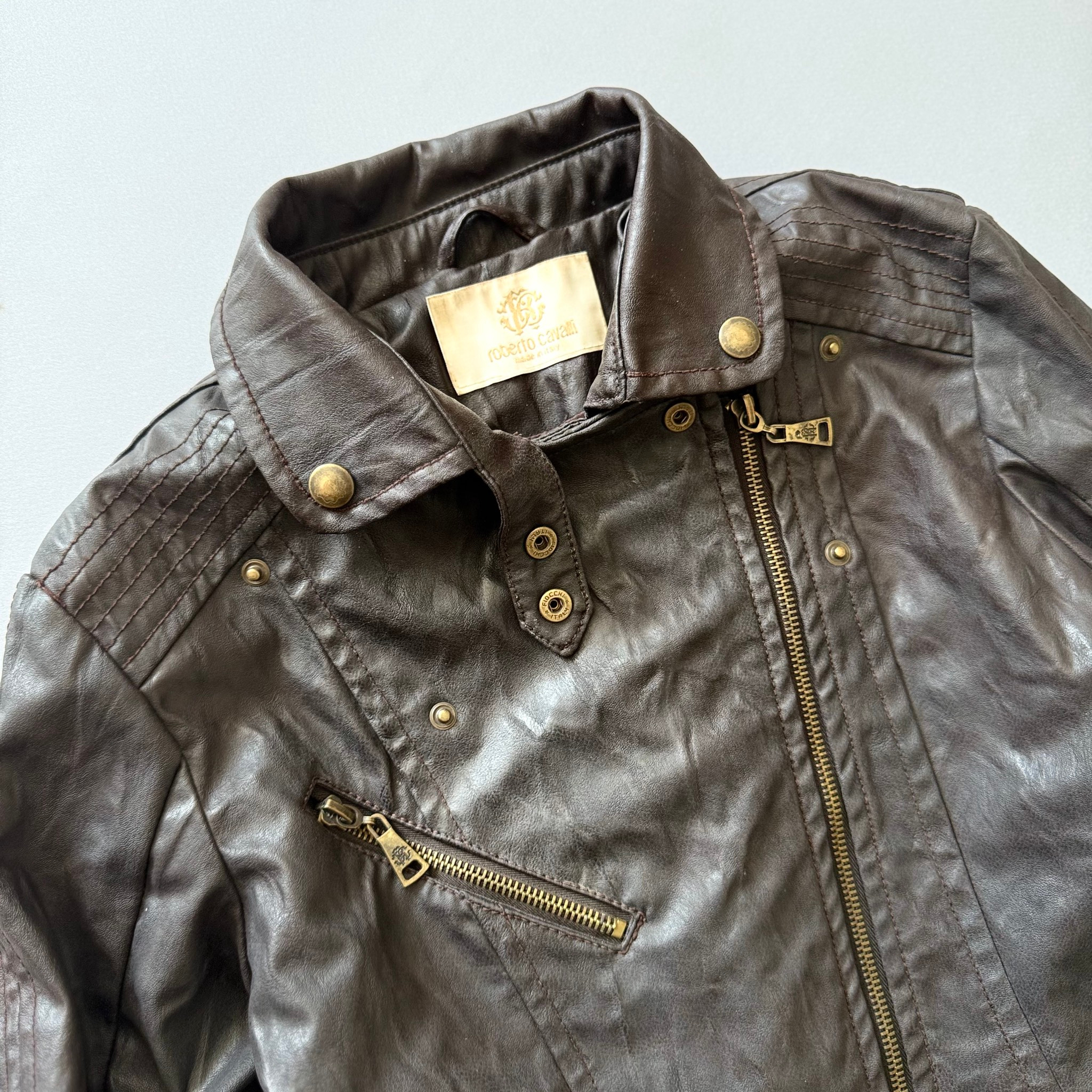 ROBERTO CAVALLI 2000s Vintage Leather Jacket, миниатюра 2